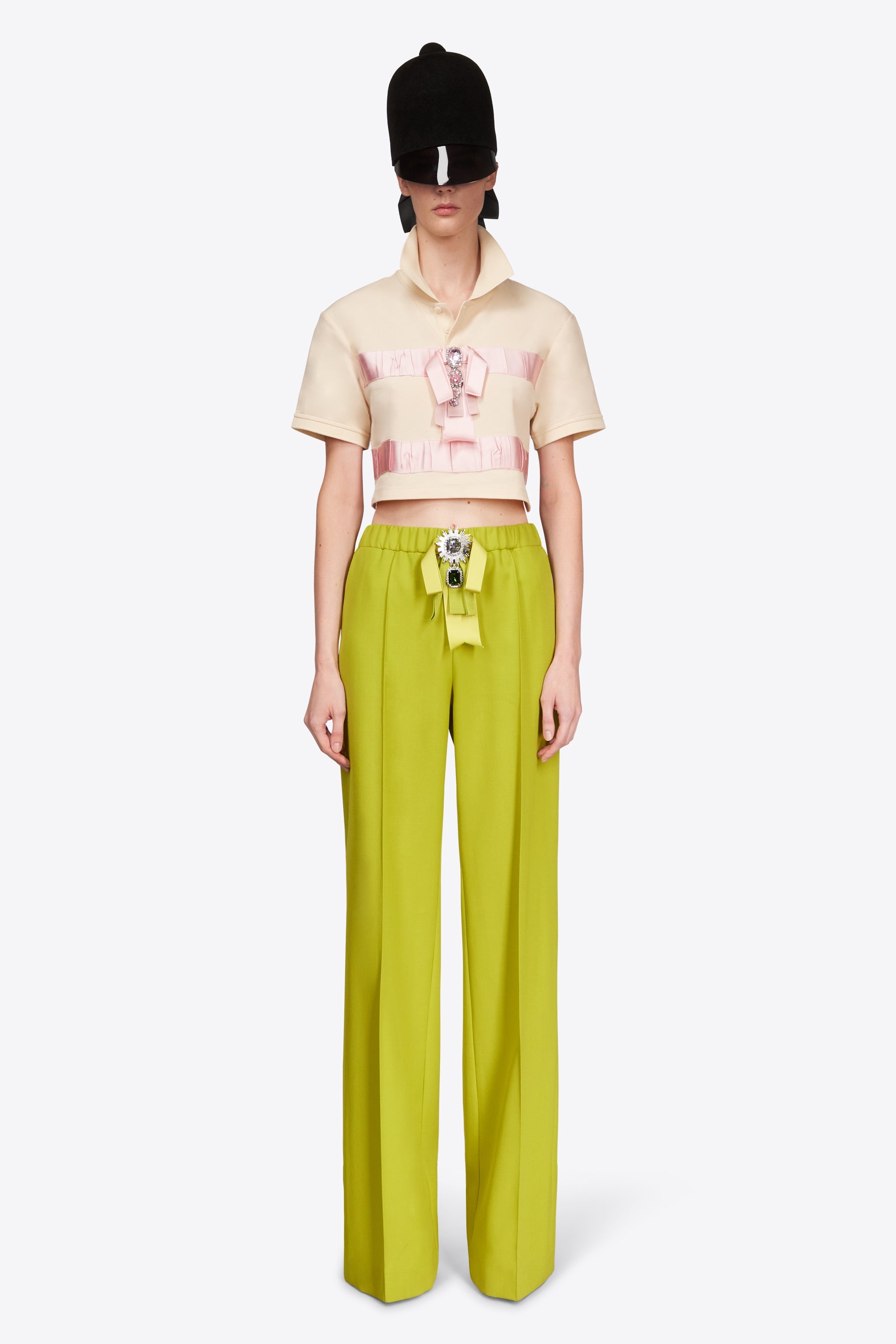 CRYSTAL EMBELLISHED BOW CROPPED POLO - 4