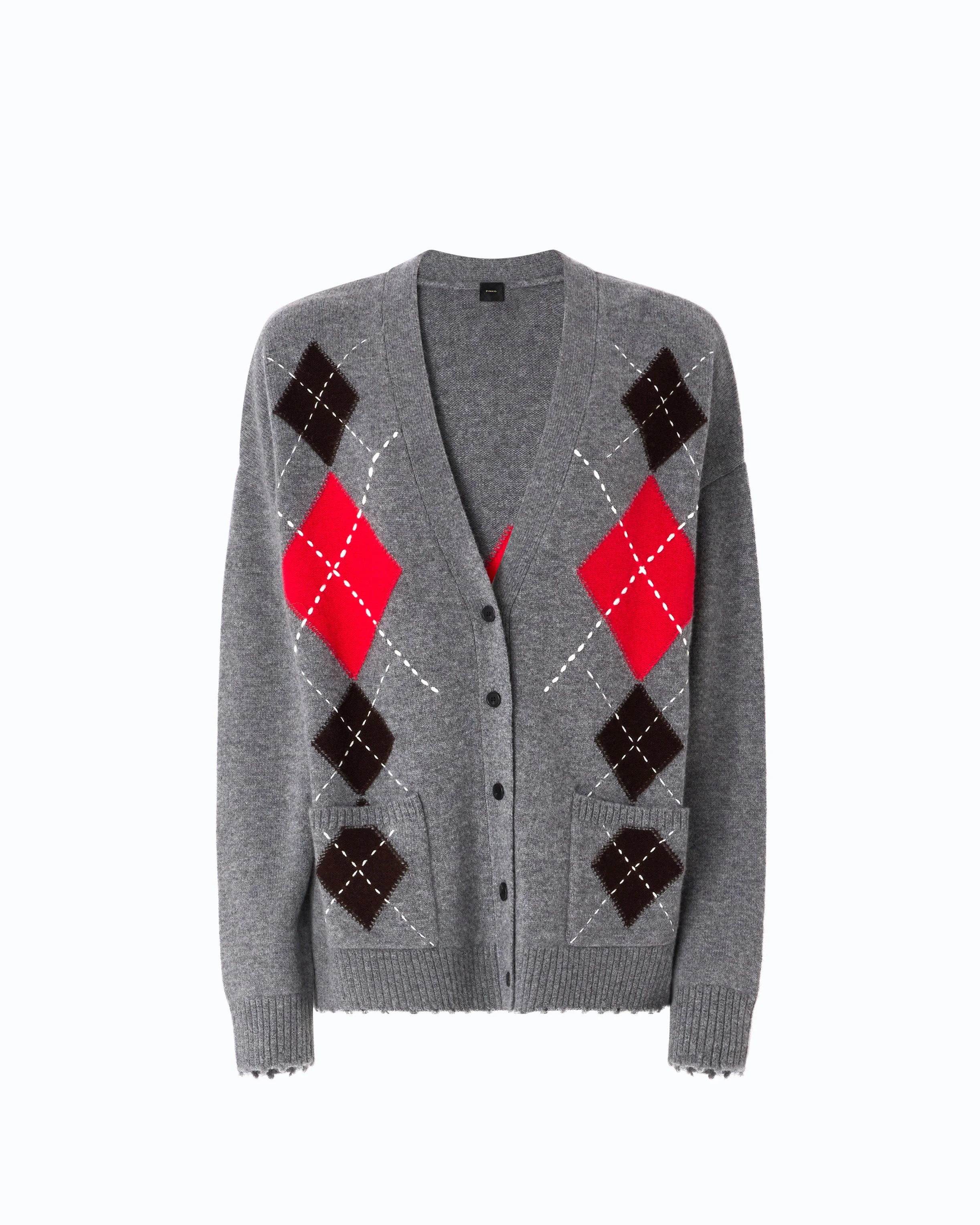 WOOL AND CASHMERE CARDIGAN WITH DIAMOND MOTIF - 1