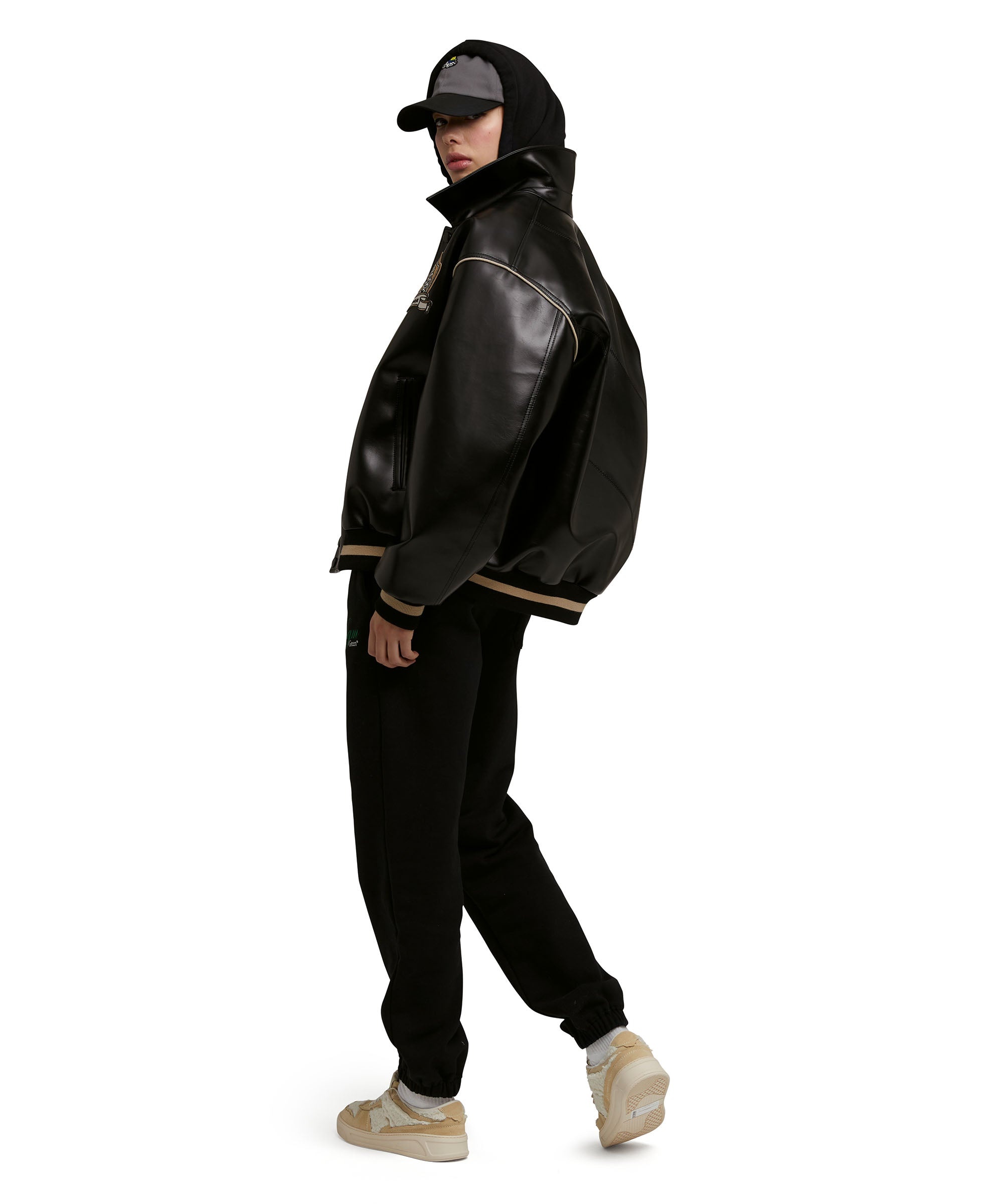 Faux leather bomber jacket  "Compact Eco Leather" fabric - 9
