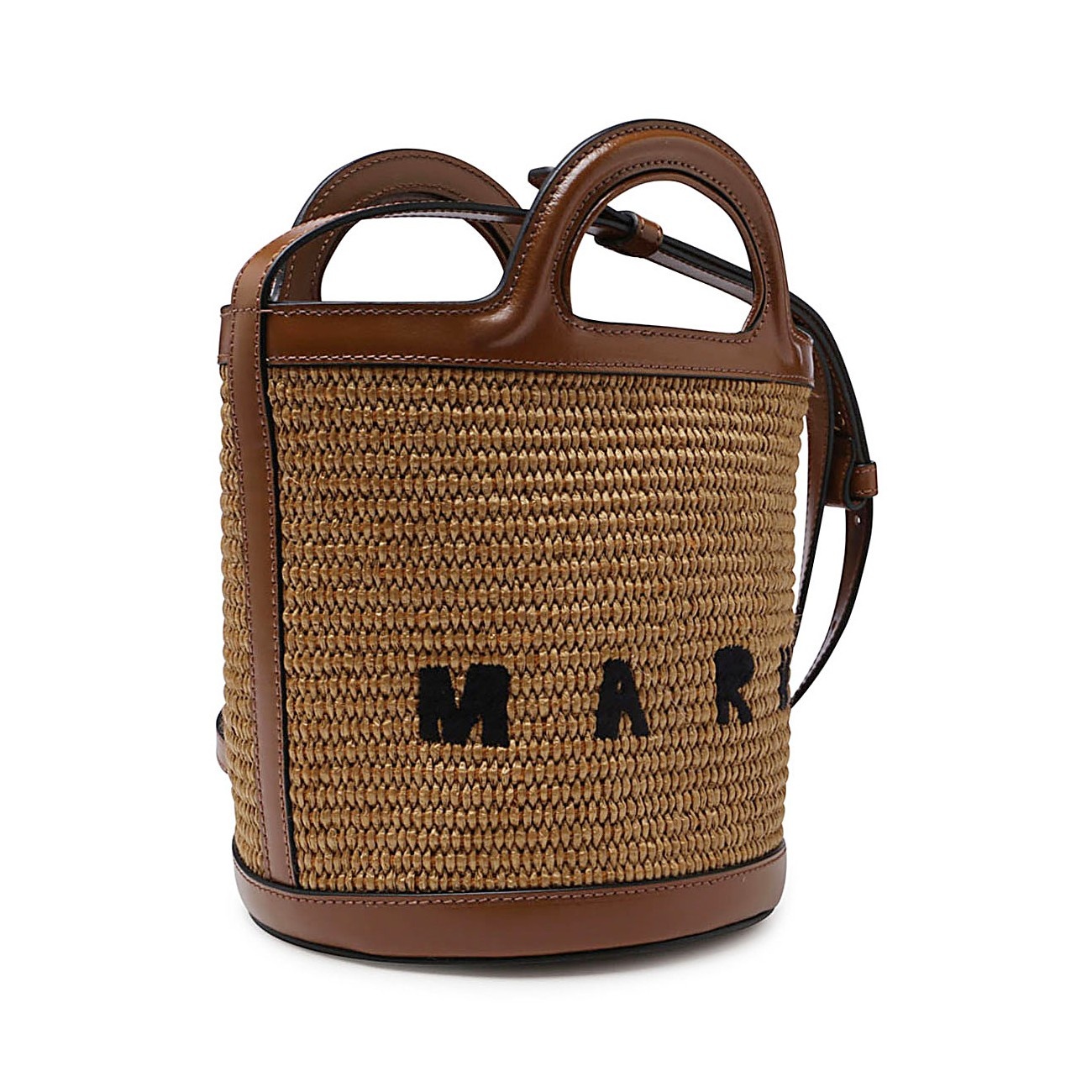 brown raffia and leather tropicalia mini bucket bag - 3