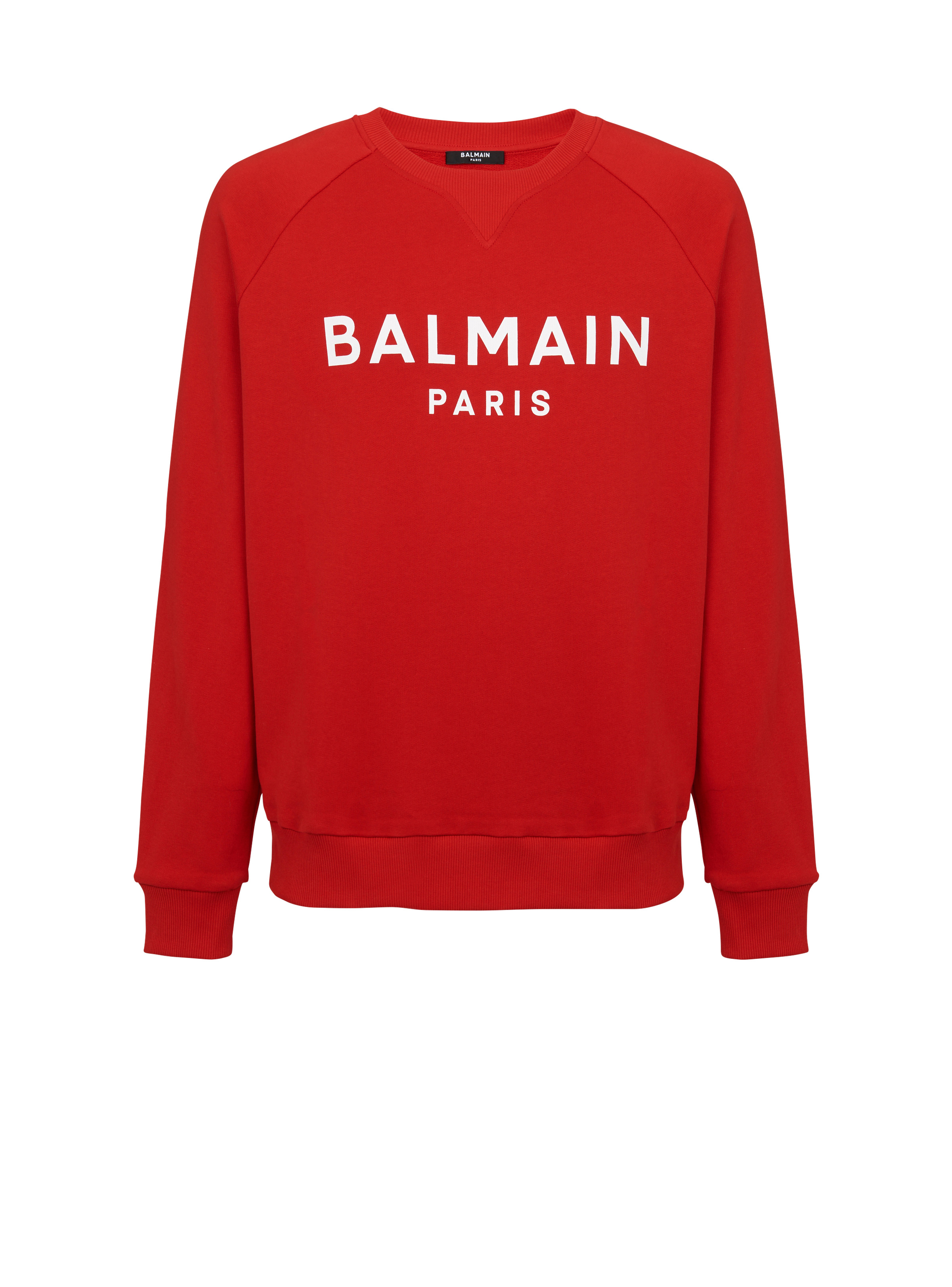 Cotton sweatshirt with flocked Balmain Paris logo - 1