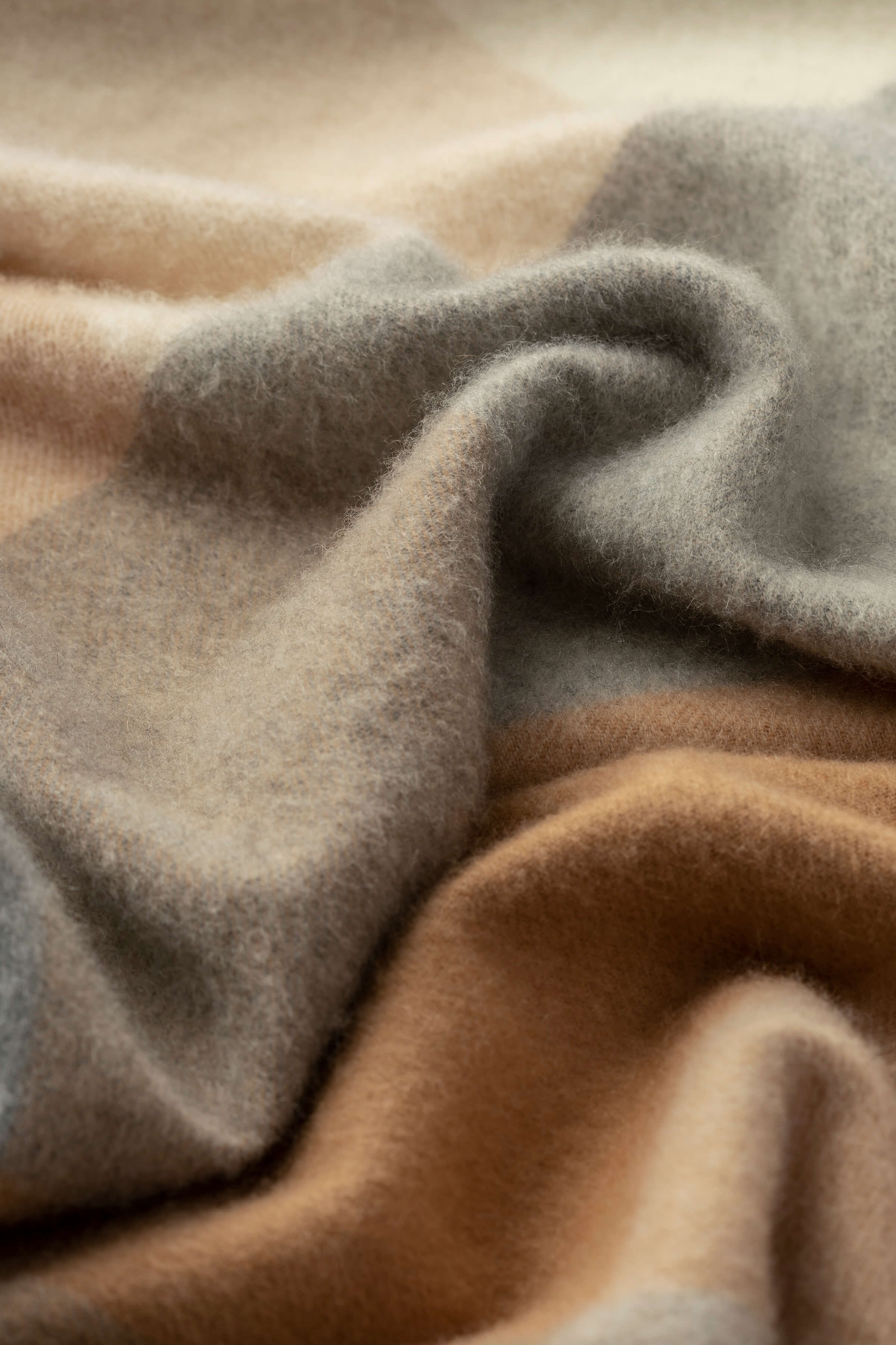 Block Check Camel Cashmere Stole - 2
