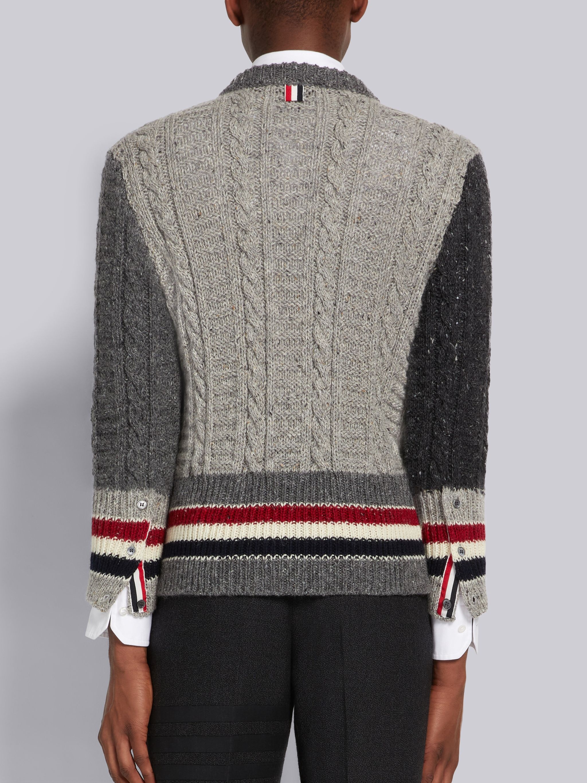 Tonal Grey Fun-Mix Mohair Tweed Stripe Pullover - 3