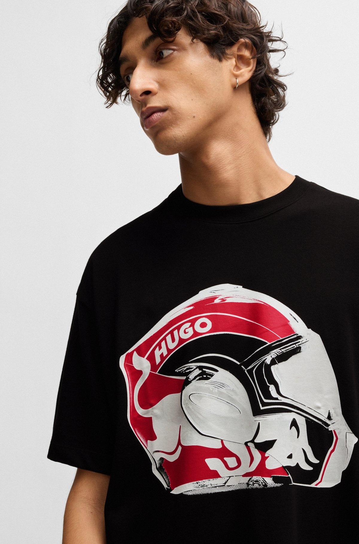 HUGO X RB OVERSIZE-FIT COTTON T-SHIRT WITH RACING PRINT - 3