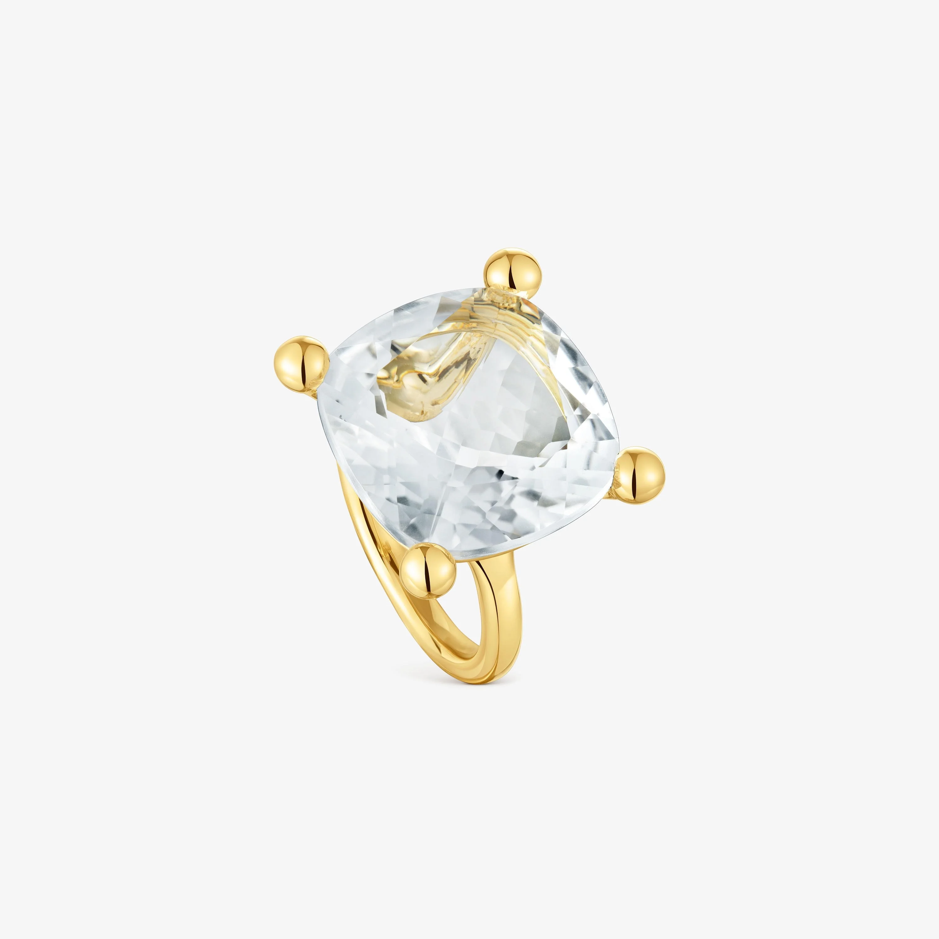 Large 18K gold vermeil and rock crystal quartz Ring Color White - 1