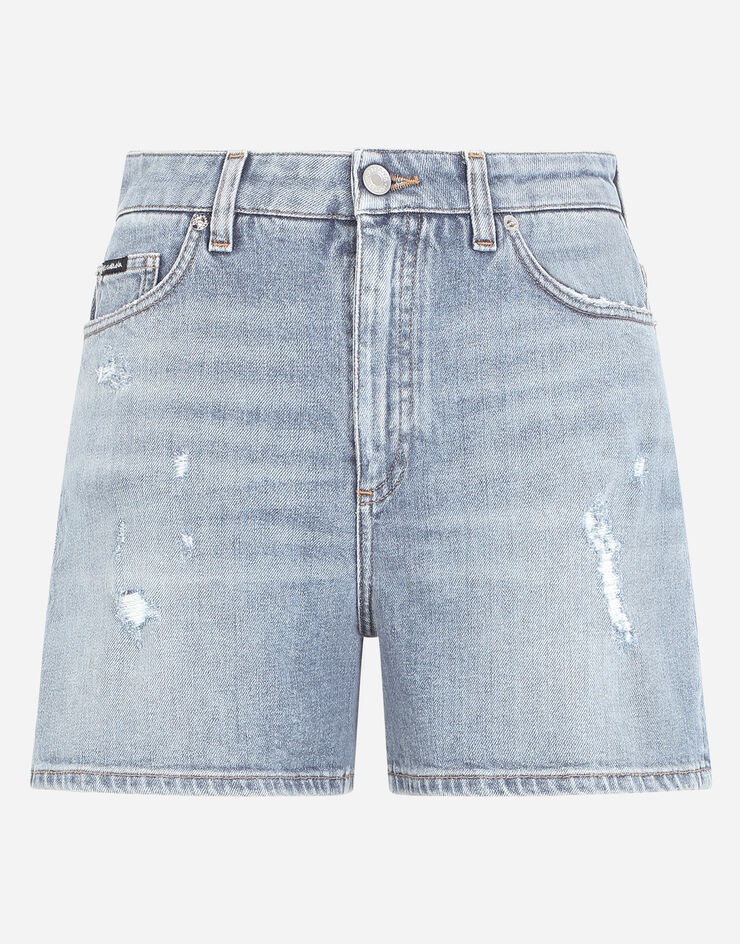 Light blue stretch denim shorts - 3