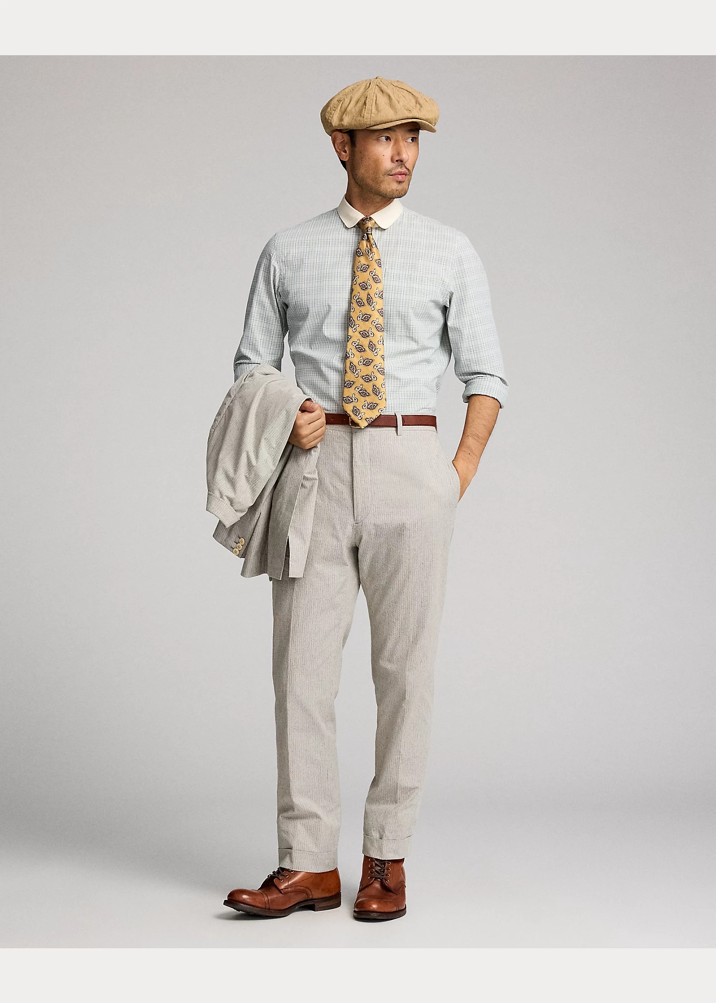 Slim Fit Striped Cotton Suit Trouser - 6