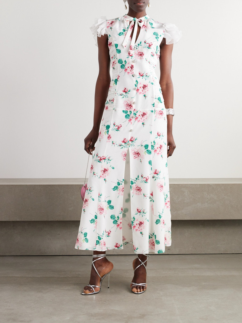 Alessandra Rich Bow-detailed Embellished Organza-trimmed Floral-print Silk Midi Dress outlook