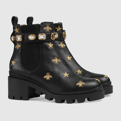 GUCCI Embroidered leather ankle boot with belt outlook