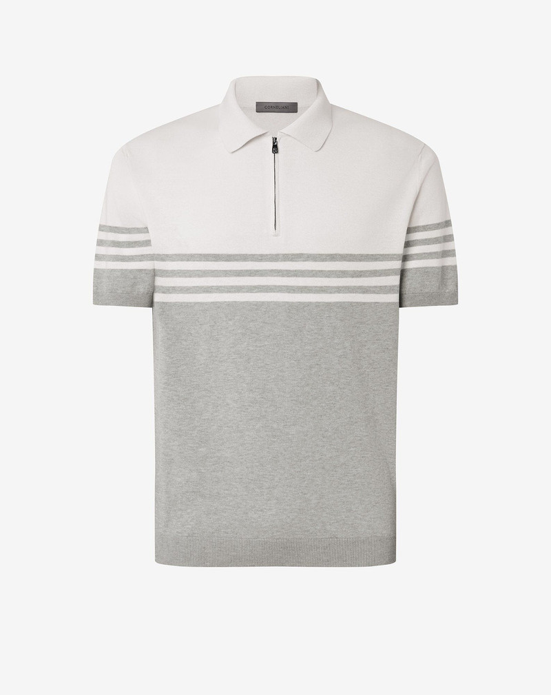 White/grey cotton and silk polo shirt 1
