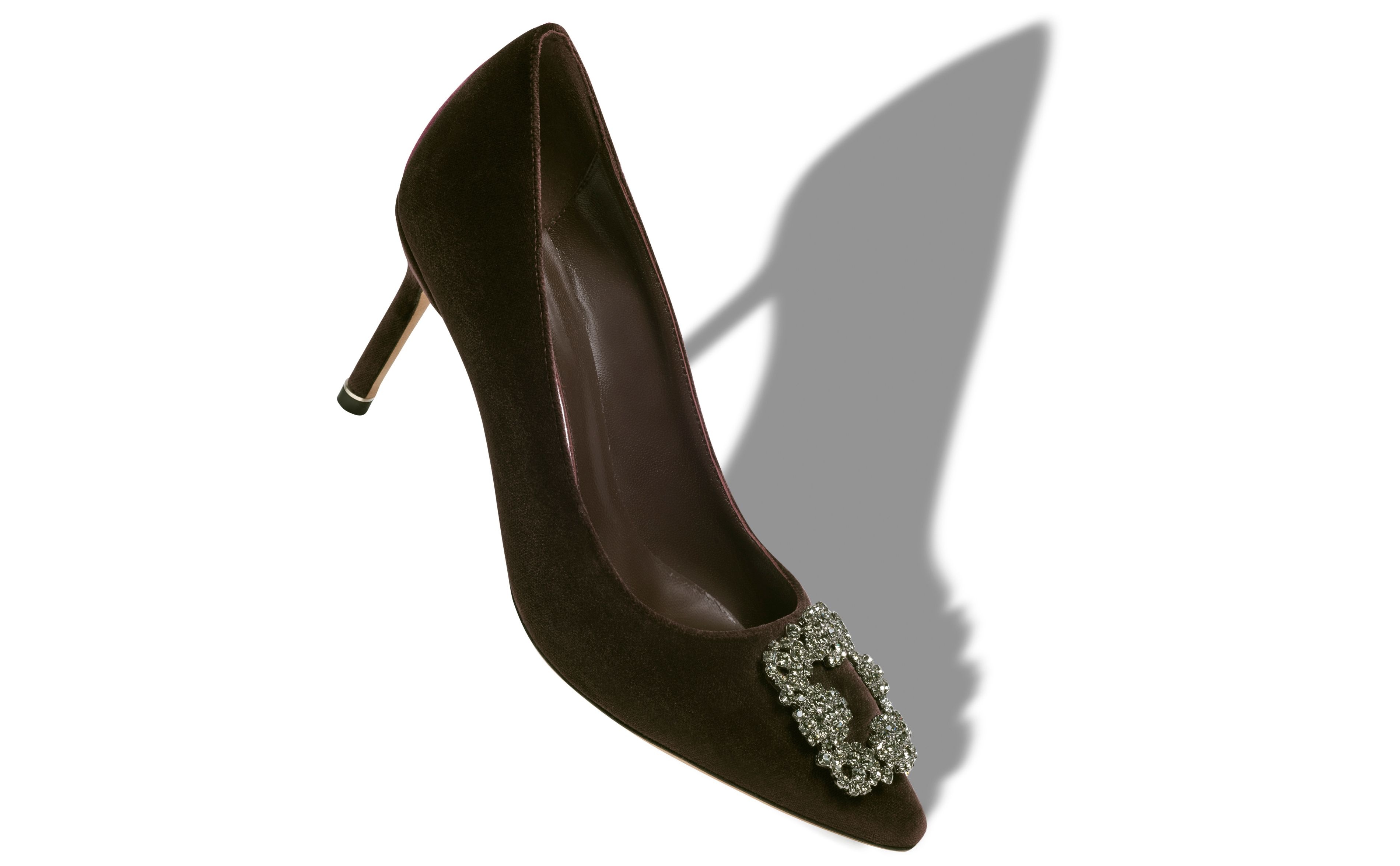 Dark Brown Velvet Jewel Buckle Pumps - 2