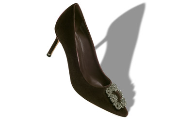 Manolo Blahnik Dark Brown Velvet Jewel Buckle Pumps outlook