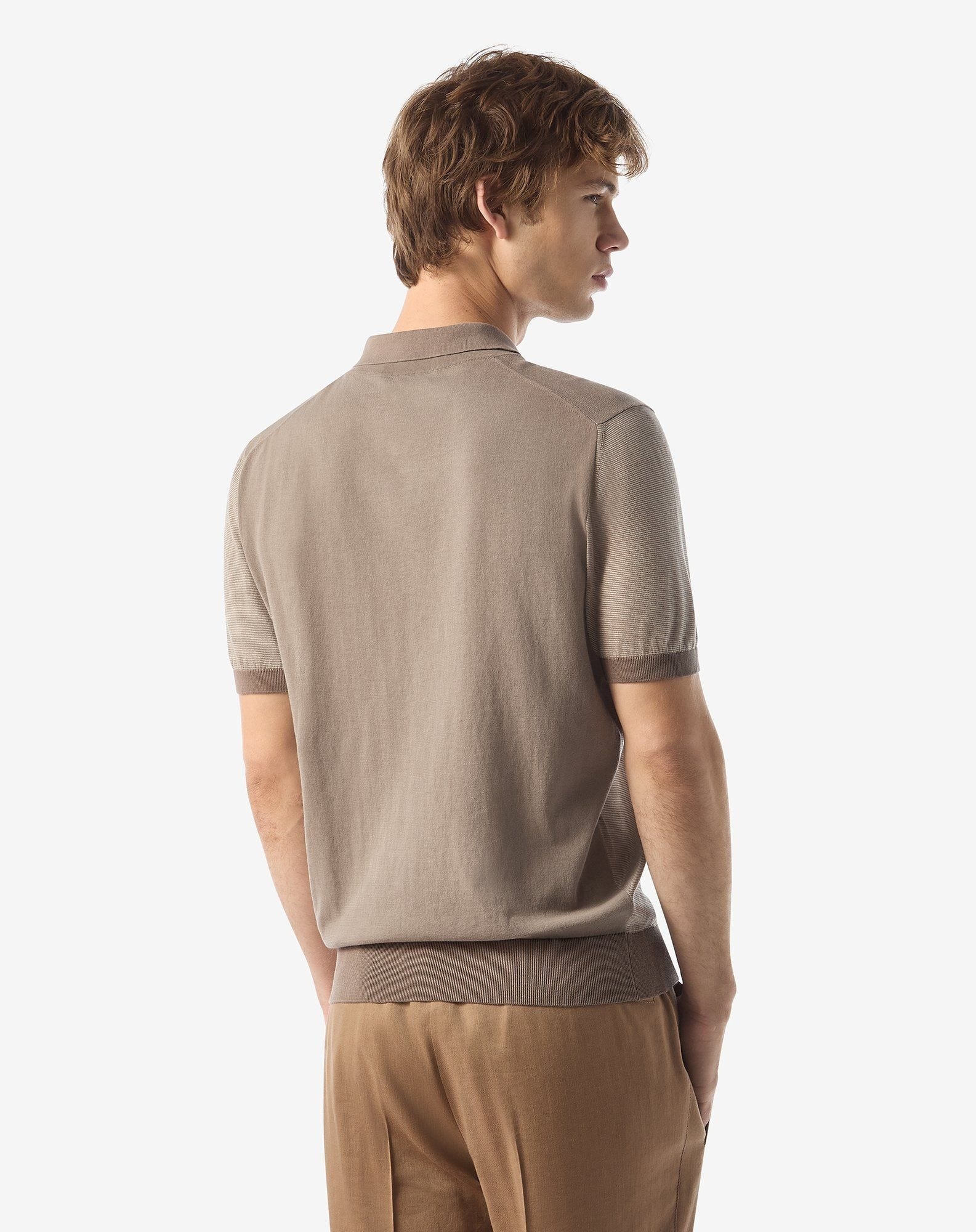 Ice cotton and silk polo shirt with nude/brown zip - 3