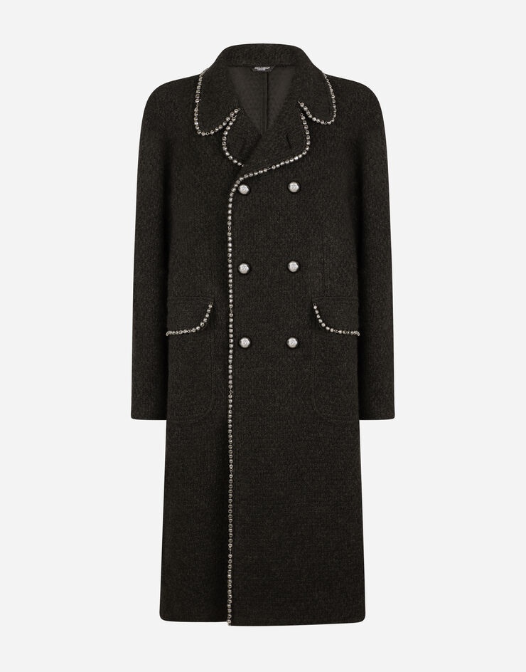 Double-breasted wool knit coat with pearls - 3