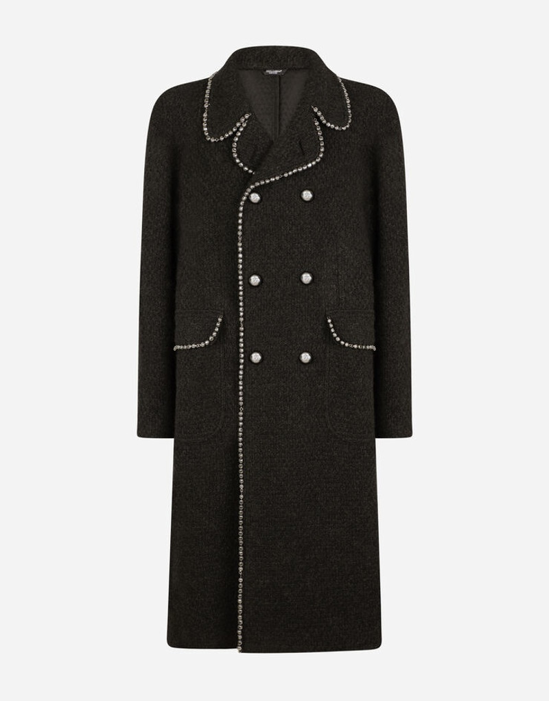 Double-breasted wool knit coat with pearls 3