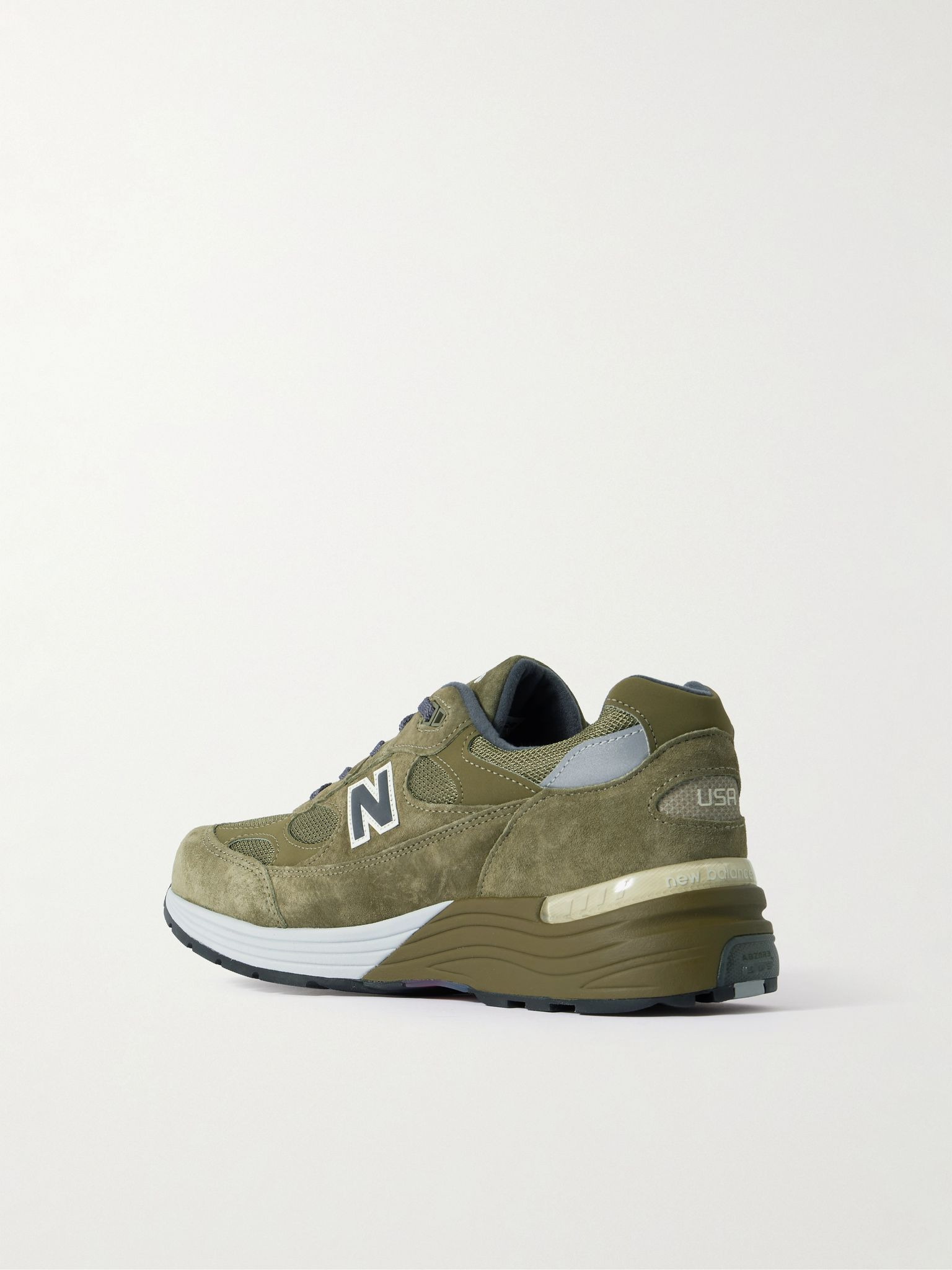 M992 Leather-Trimmed Suede, Nubuck and Mesh Sneakers Green - 4