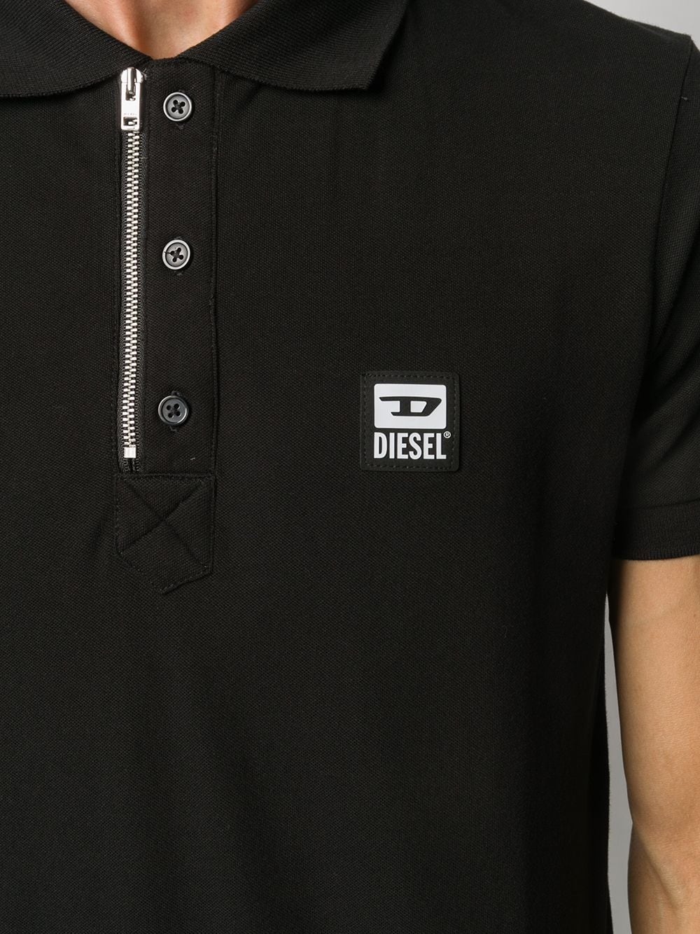 logo patch front zip polo shirt - 5