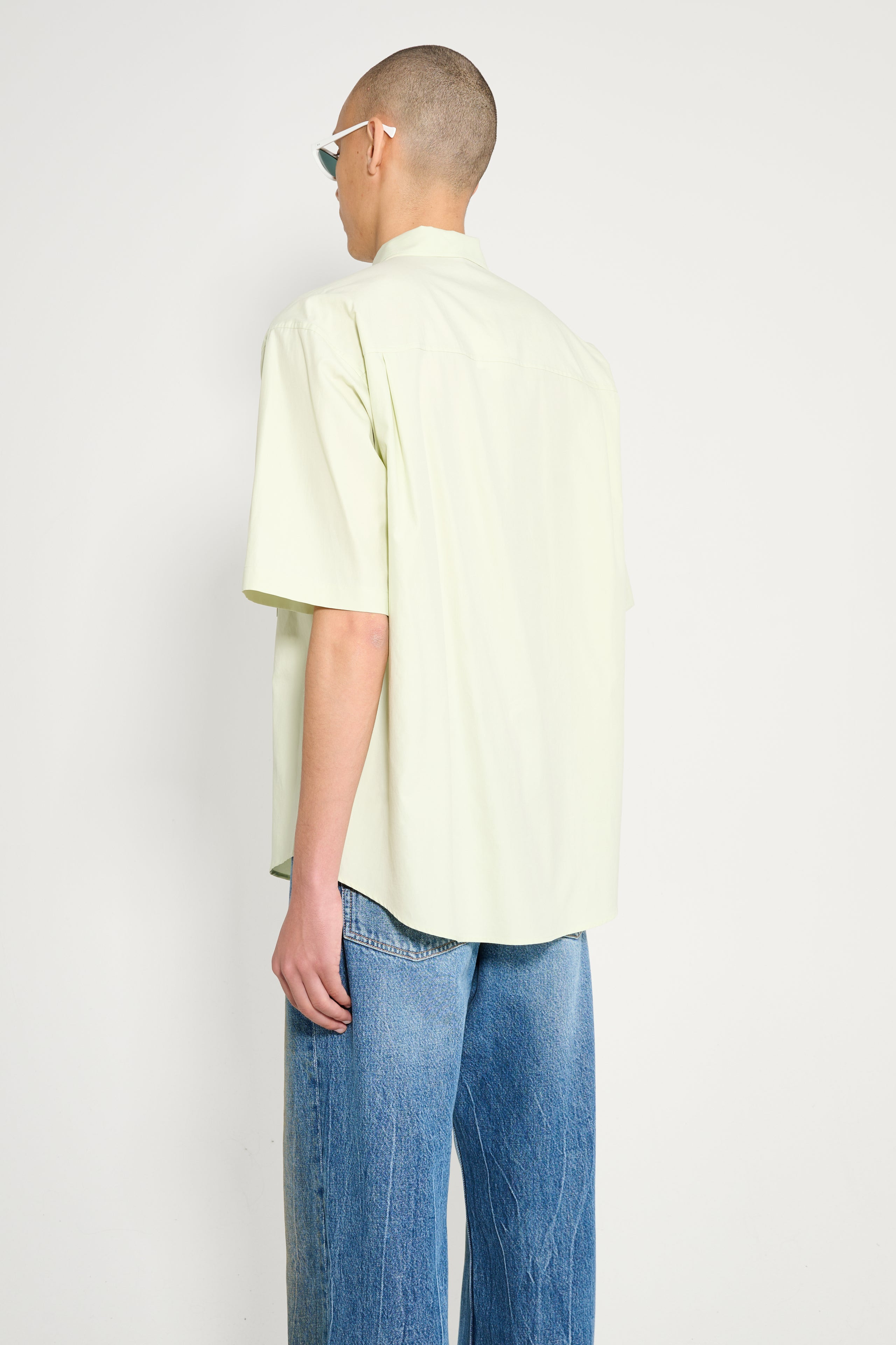 AURALEE WASHED FINX TWILL BIG HALF SLEEVED SHIRT LIGHT GREEN - 3