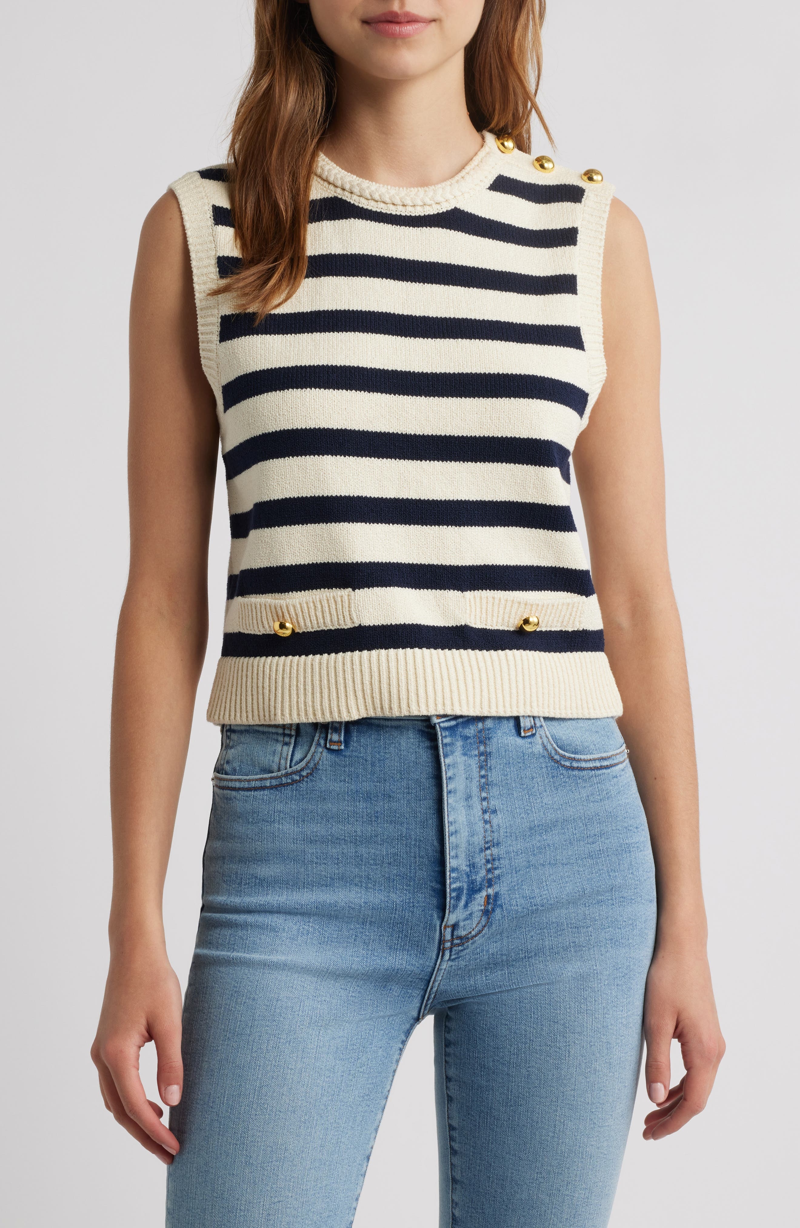 FRAME The Harbor Sleeveless Sweater in Navy Multi at Nordstrom - 1