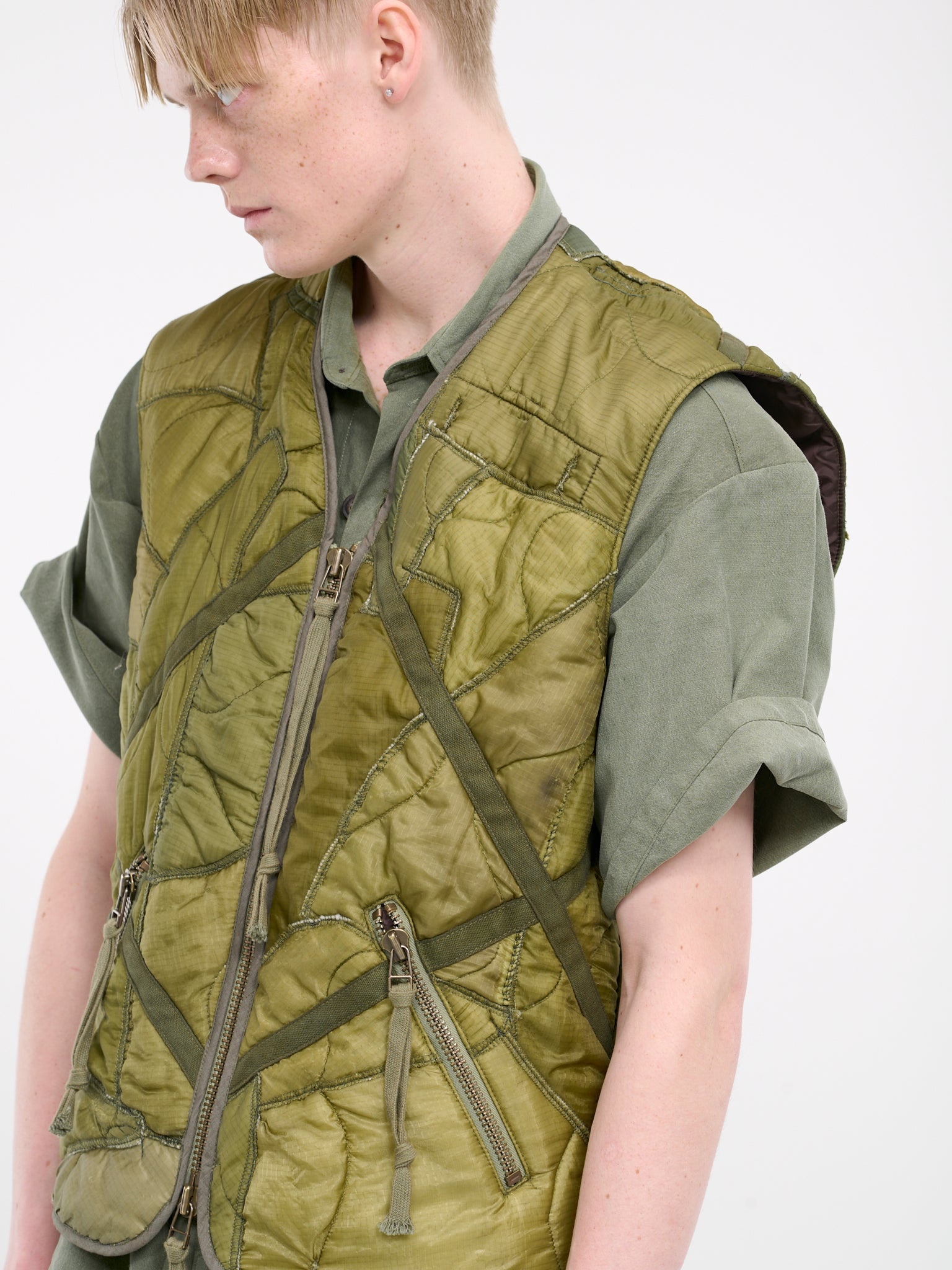 Patchwork Army Puffer Vest - 4