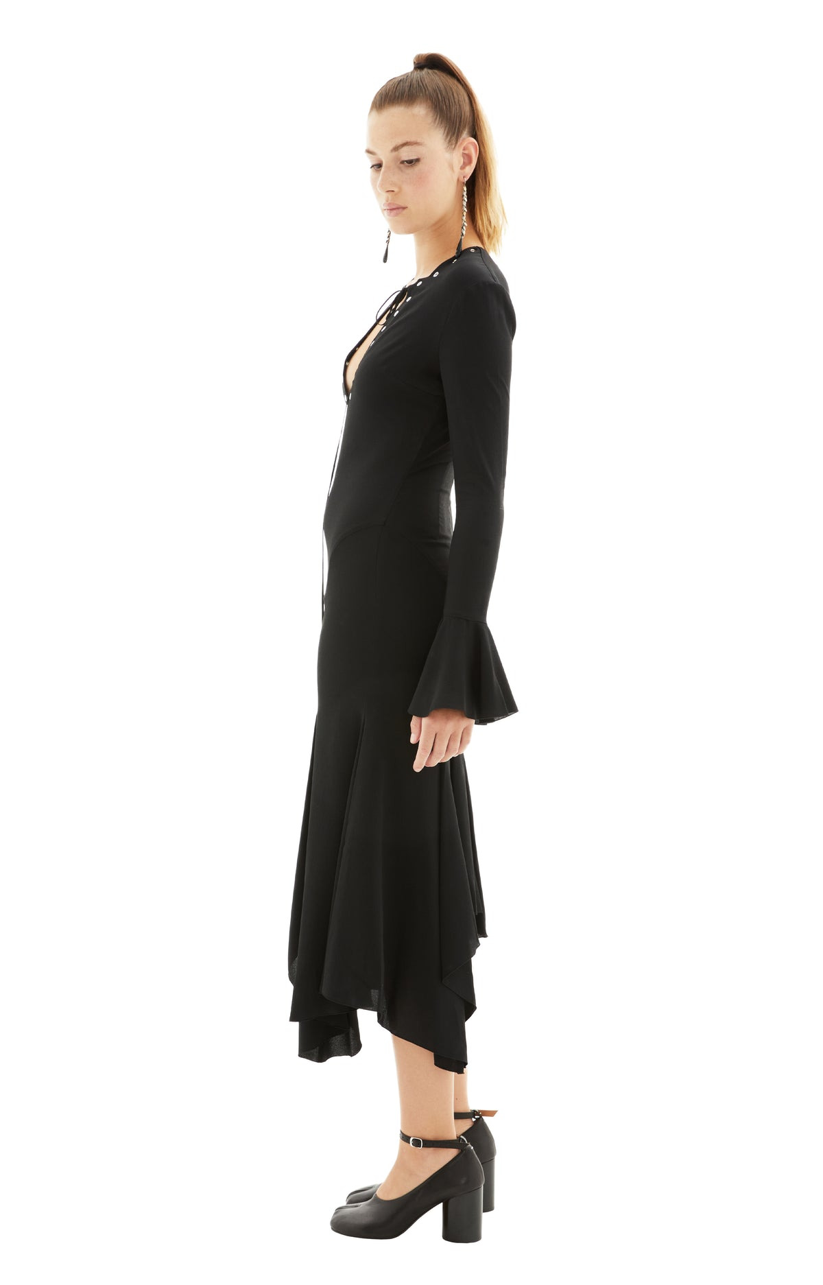 MIDI DRESS WITH RUFFLES (BLACK) - 2