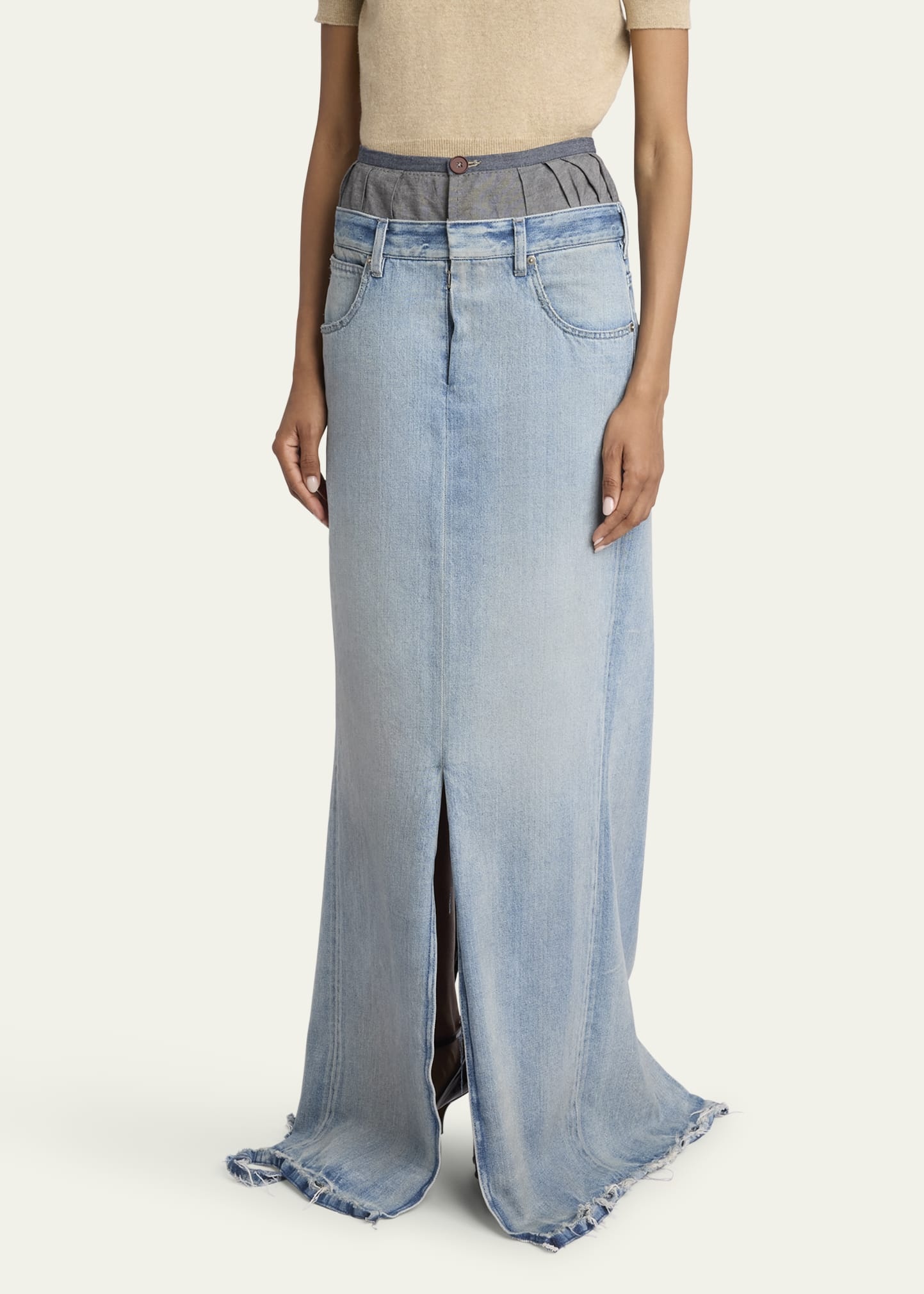 Long Hybrid Denim Skirt - 4