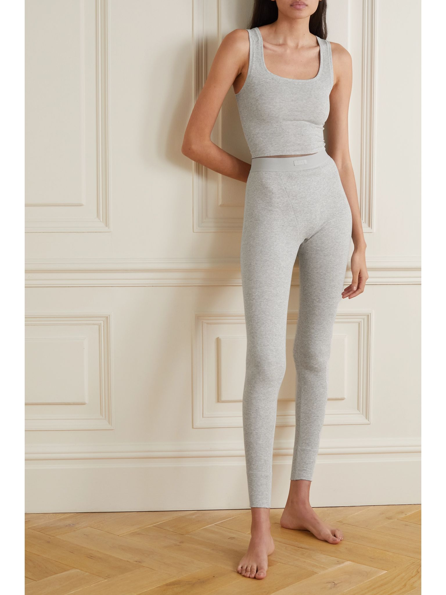 Cotton Collection cropped ribbed cotton-blend jersey tank - Light Heather Grey Light gray - 4
