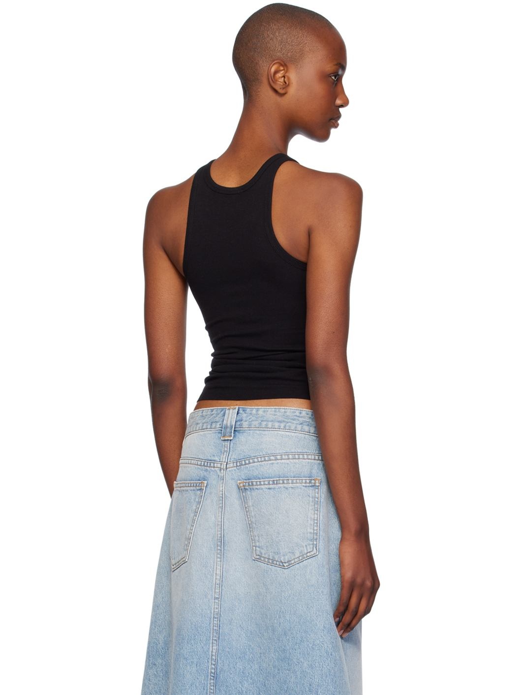 Black High Neck Fitted Tank Top - 3