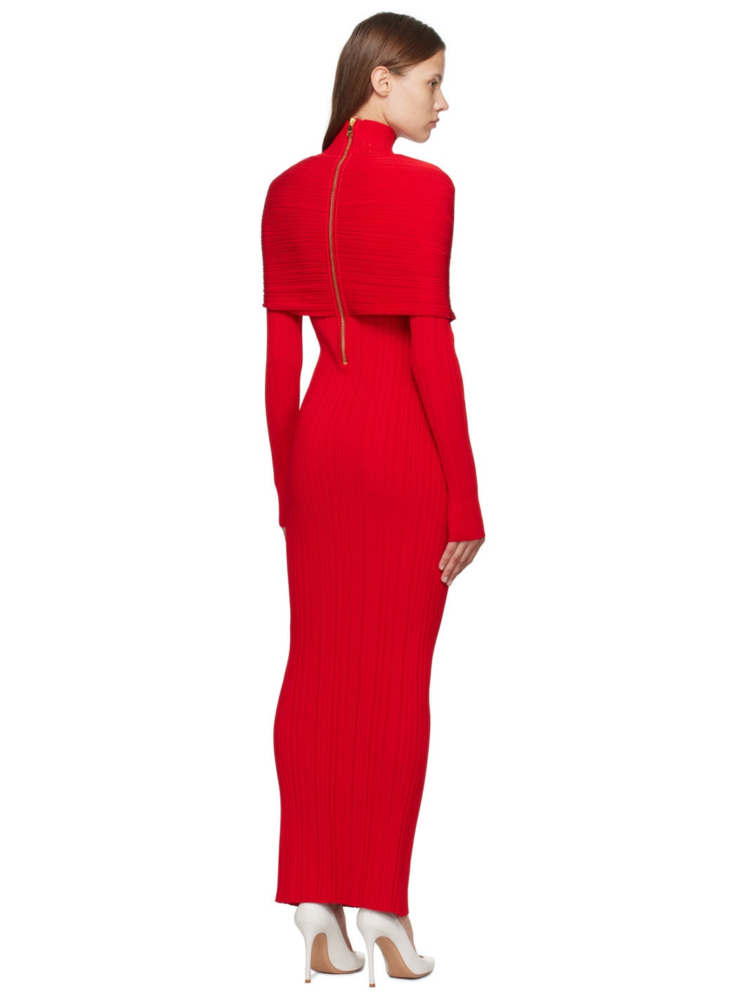 Red Pleated Knit Maxi Dress - 3