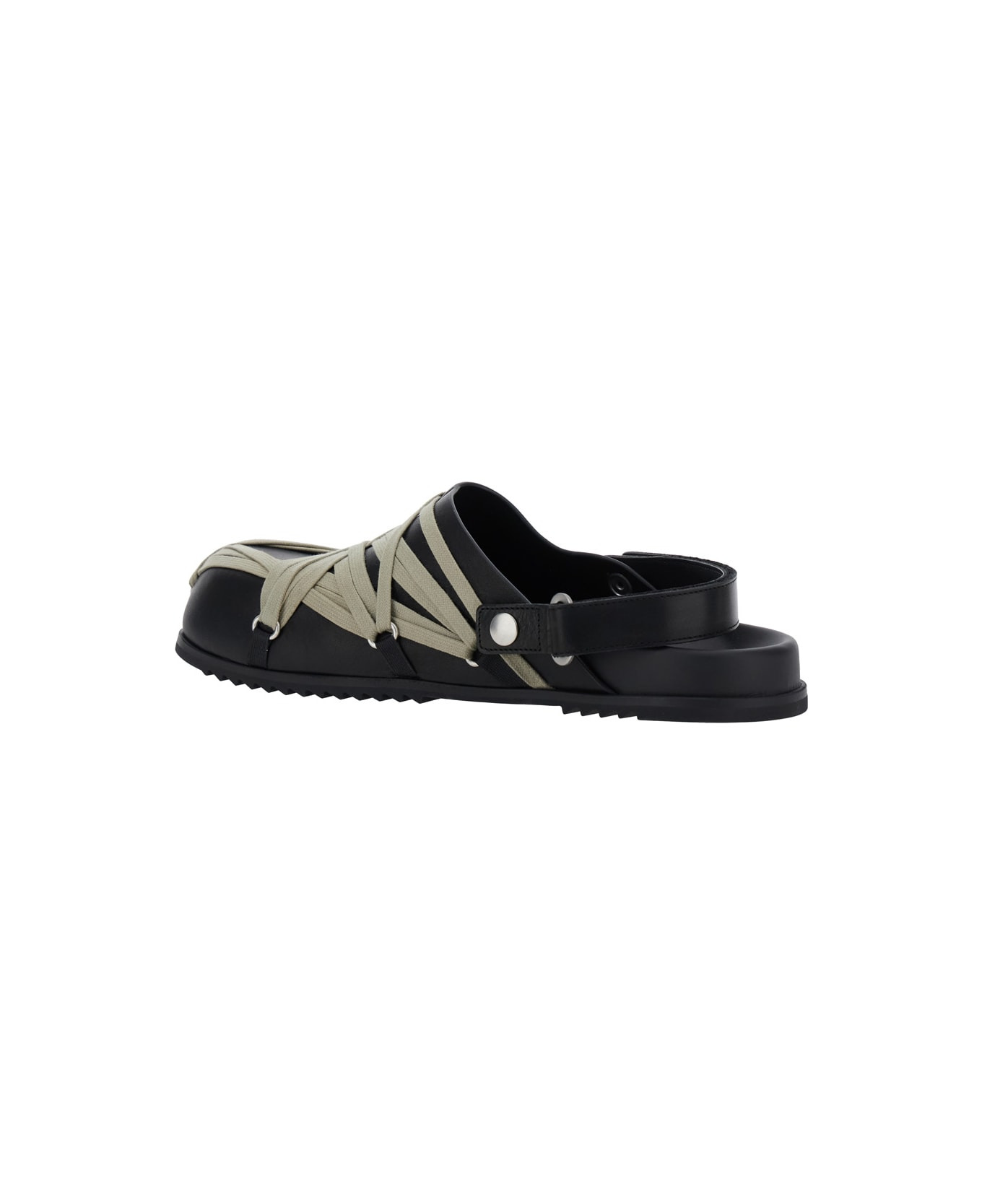 Black Mules With Oversize Decorative Laces And Buckle Closure In Leather Man - 3