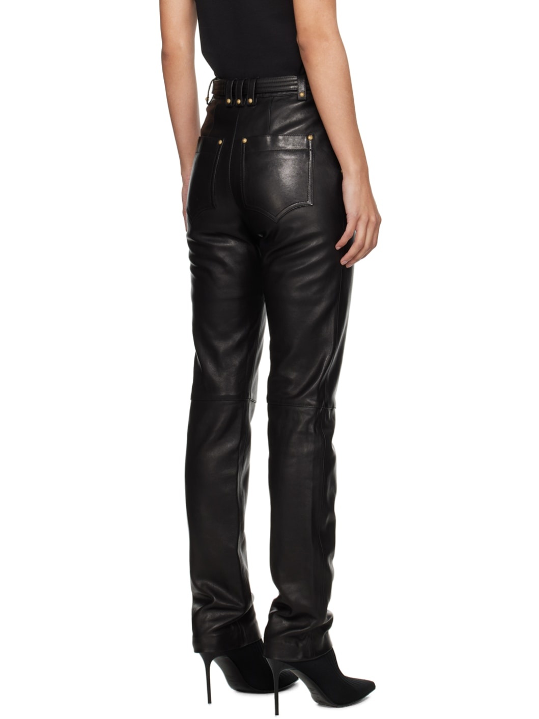 Black Belted Leather Trousers - 3