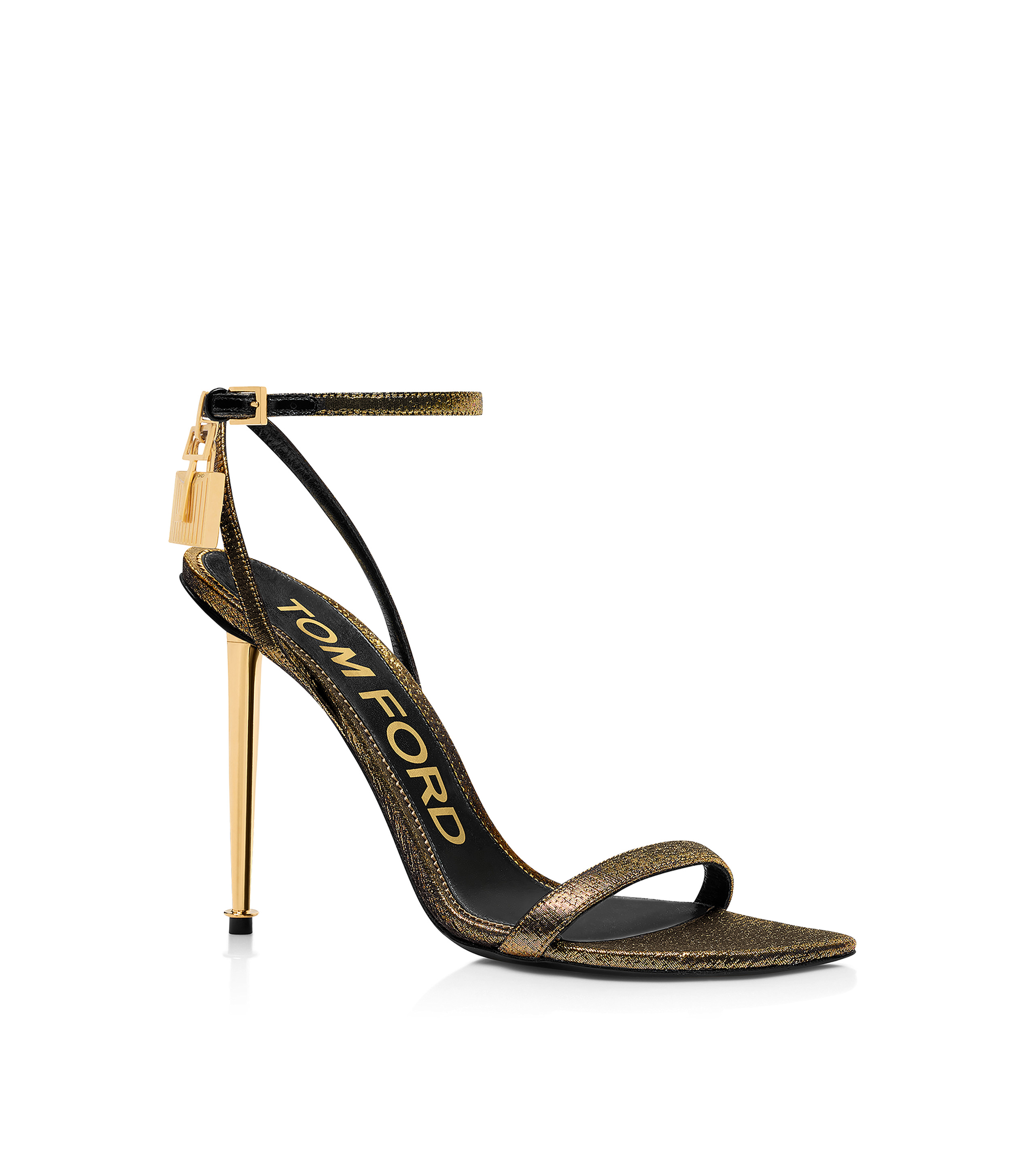 HAMMERED-EFFECT FABRIC PADLOCK POINTY NAKED SANDAL - 2