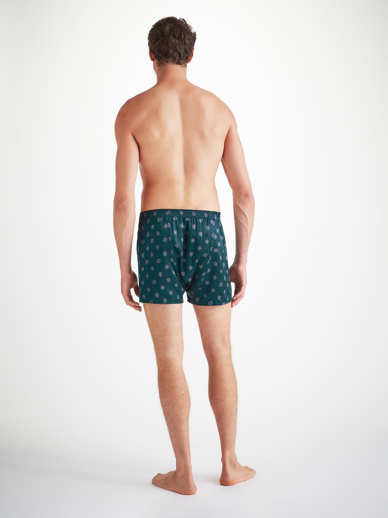 Men's Classic Fit Boxers Silk Satin Green Badge Print - 4