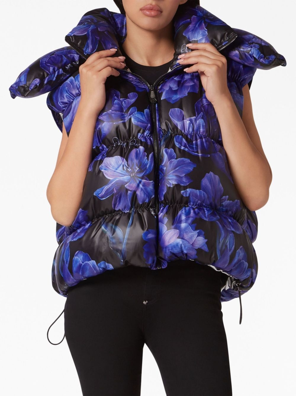 floral-print padded-design gilet - 3