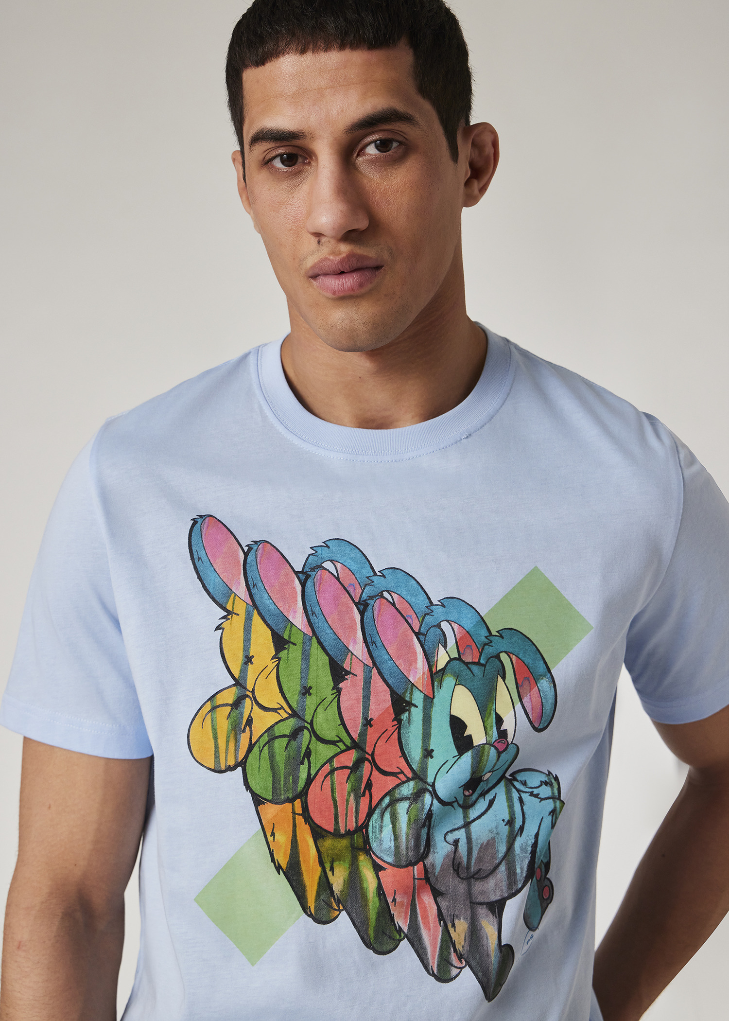 Light Blue 'Bunny Repeat' Print T-Shirt - 3