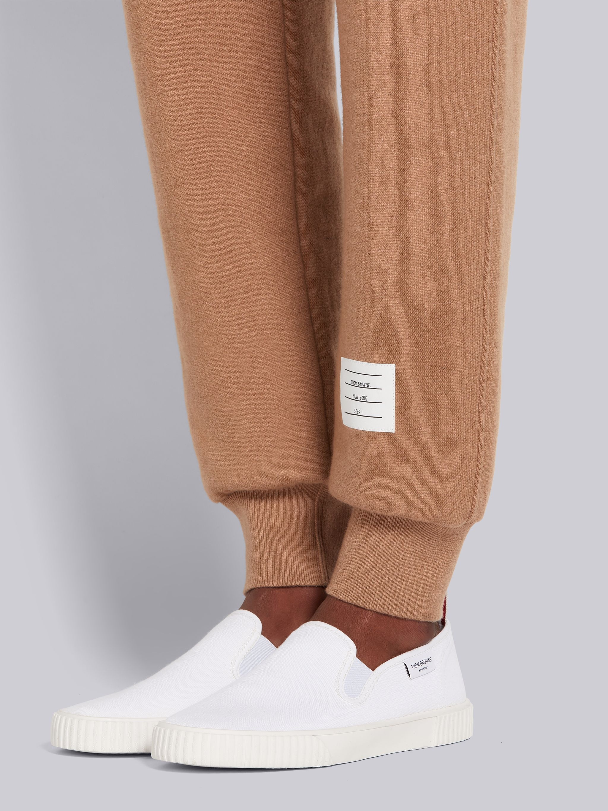 Camel Knitted Double Face Cashmere Engineered 4-Bar Stripe Sweatpants - 6