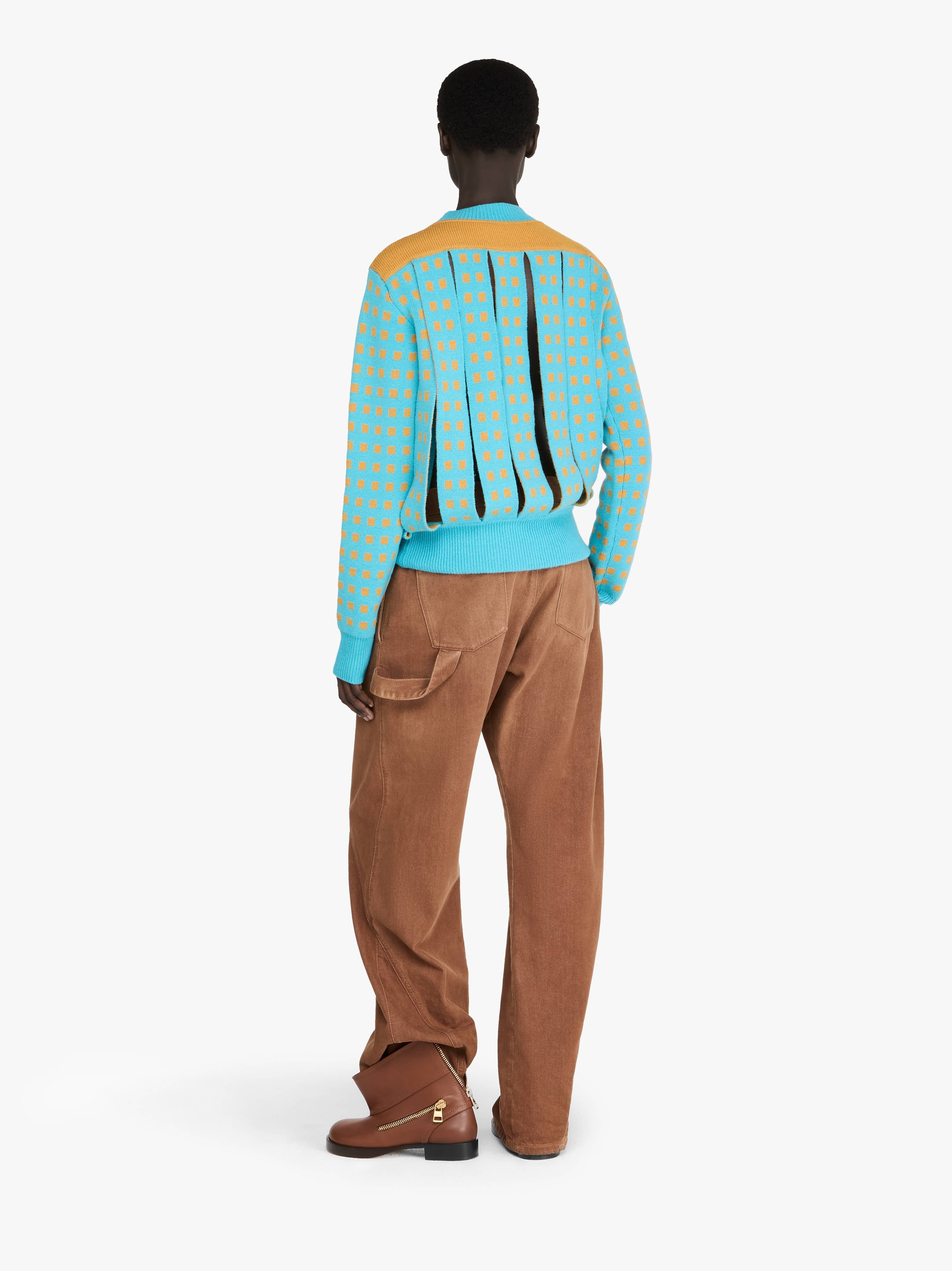 JACQUARD PANEL SLIT SWEATER - 3
