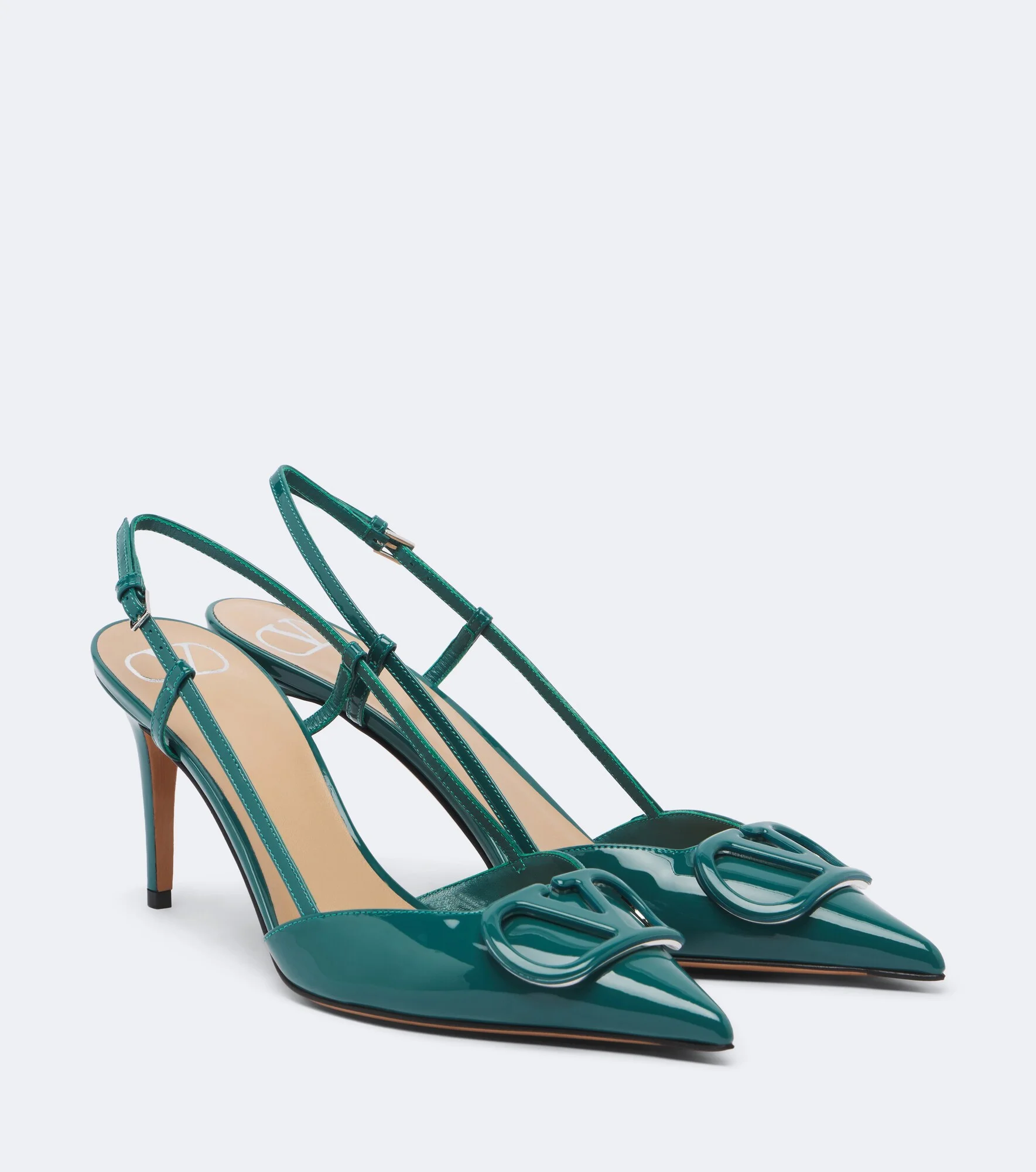 VLogo patent leather slingback pumps - 1