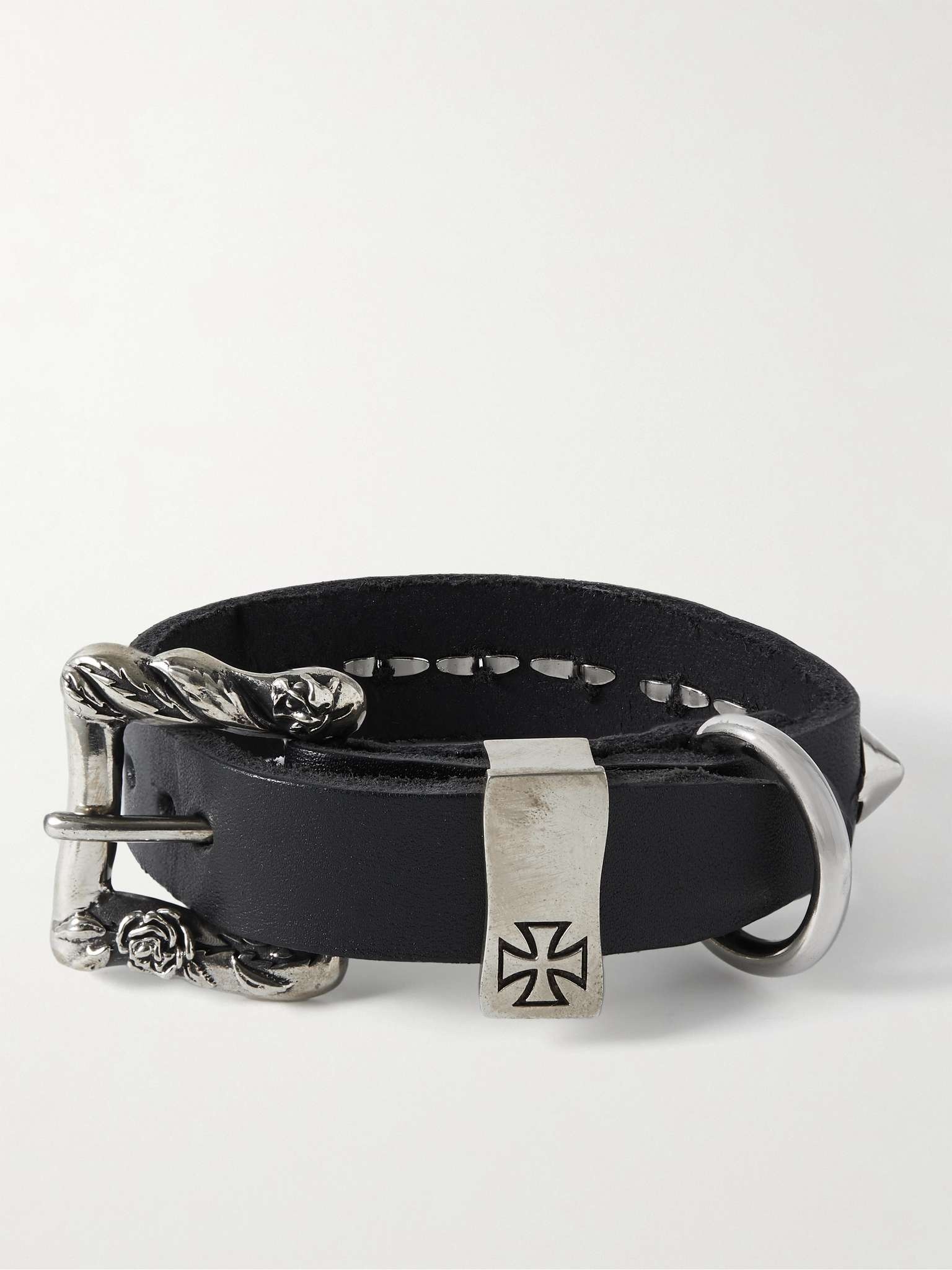 Studded Silver-Tone Leather Bracelet - 1