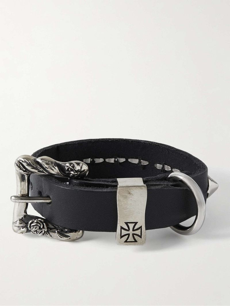 Studded Silver-Tone Leather Bracelet 1