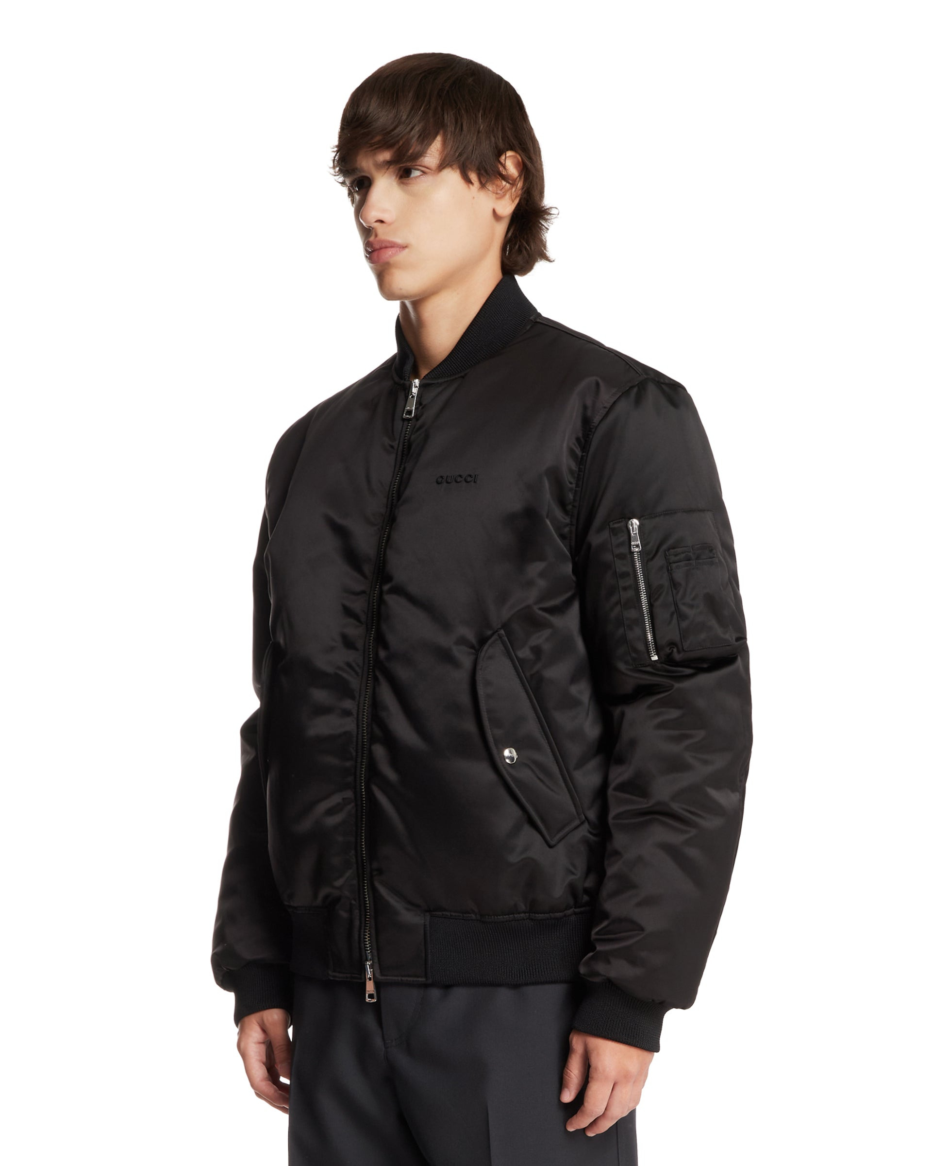 Black Nylon Canvas Bomber Jacket - 4