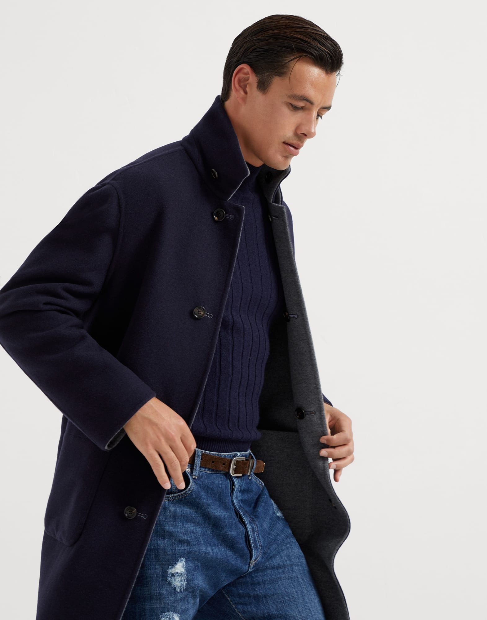 Hand-crafted reversible coat in cashmere double cloth - 4