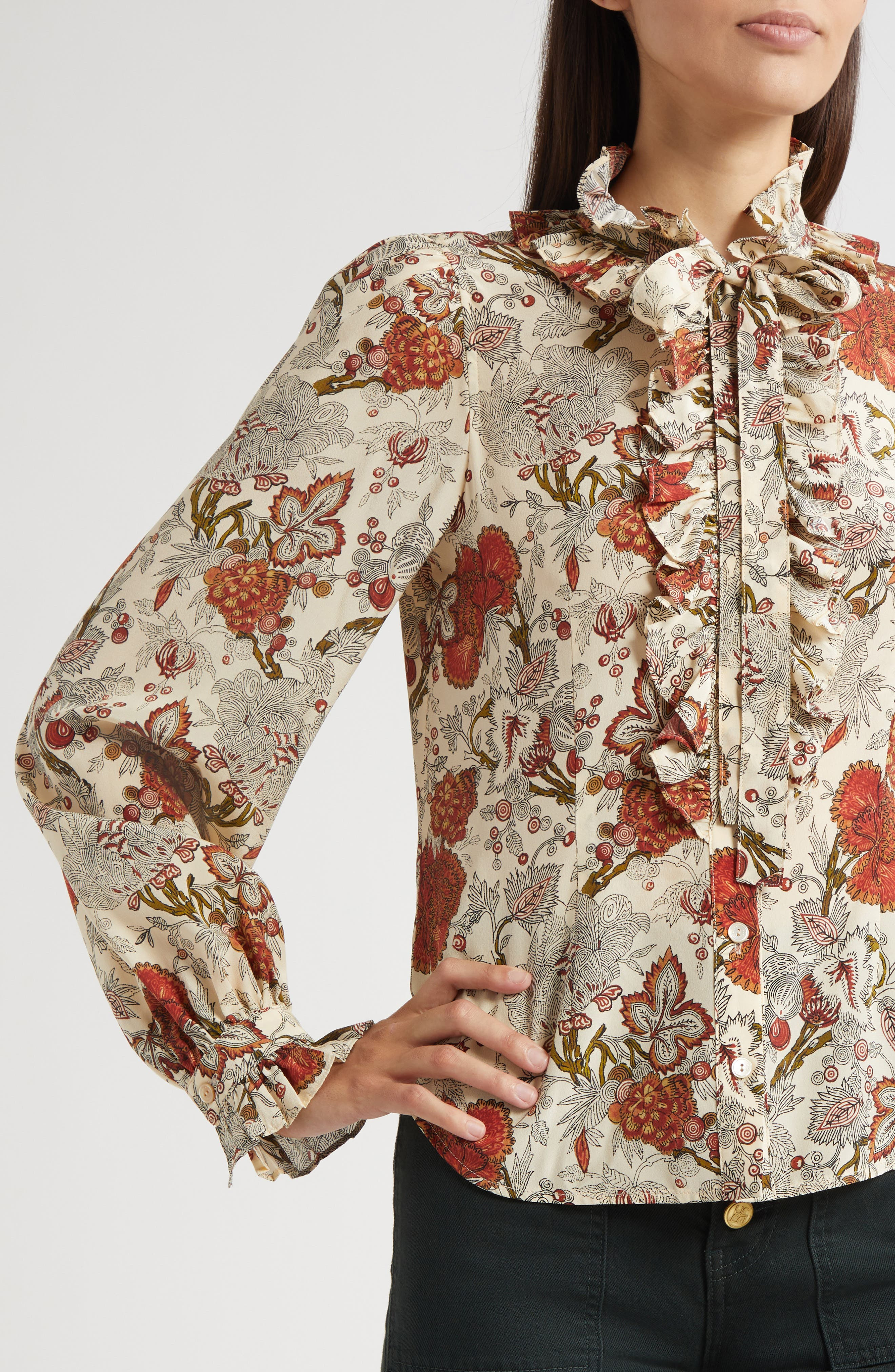 Ulla Johnson Catroux Ruffle Silk Button-Up Shirt in Winter Garden at Nordstrom - 5