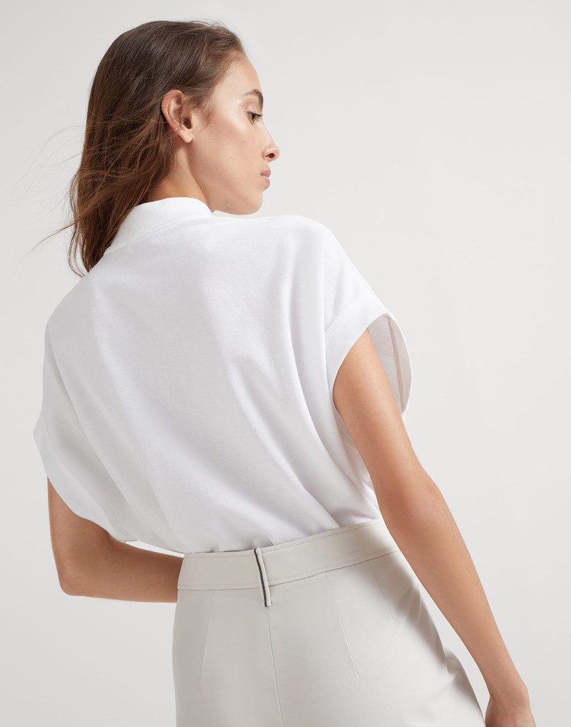 Stretch twisted cotton twill Capri pants with monili 3