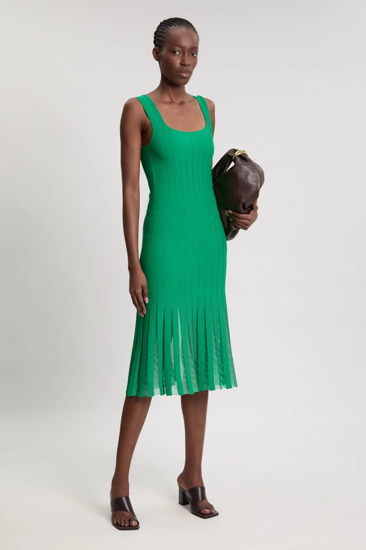Compact Stretch Square Neck Knitted Flippy Dress - 1