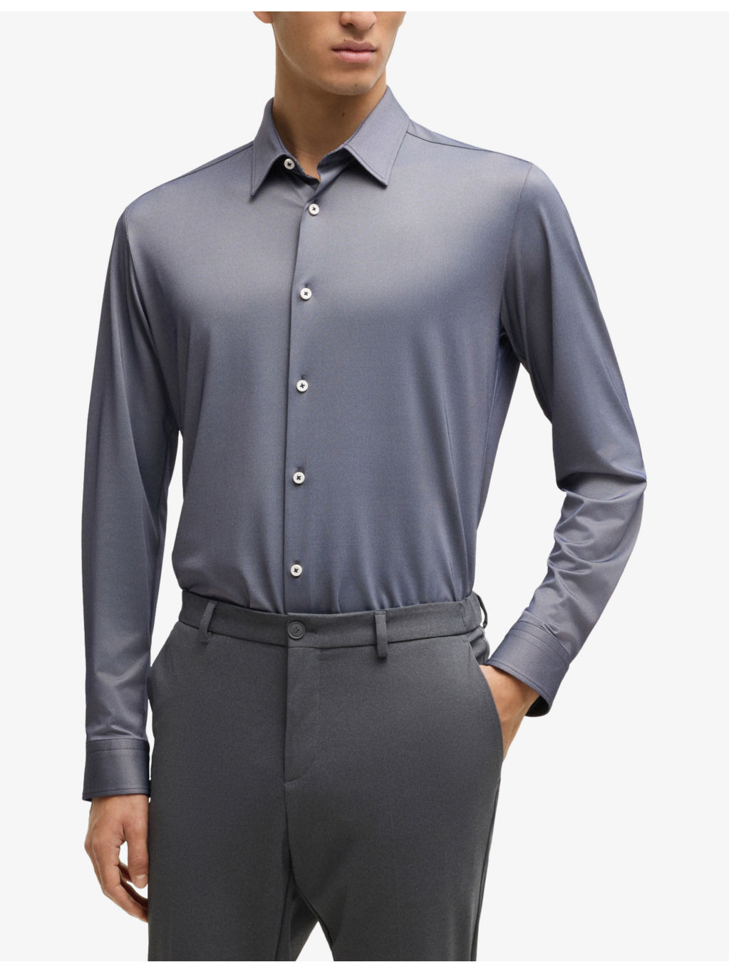 Long-sleeved stretch-woven shirt - 3