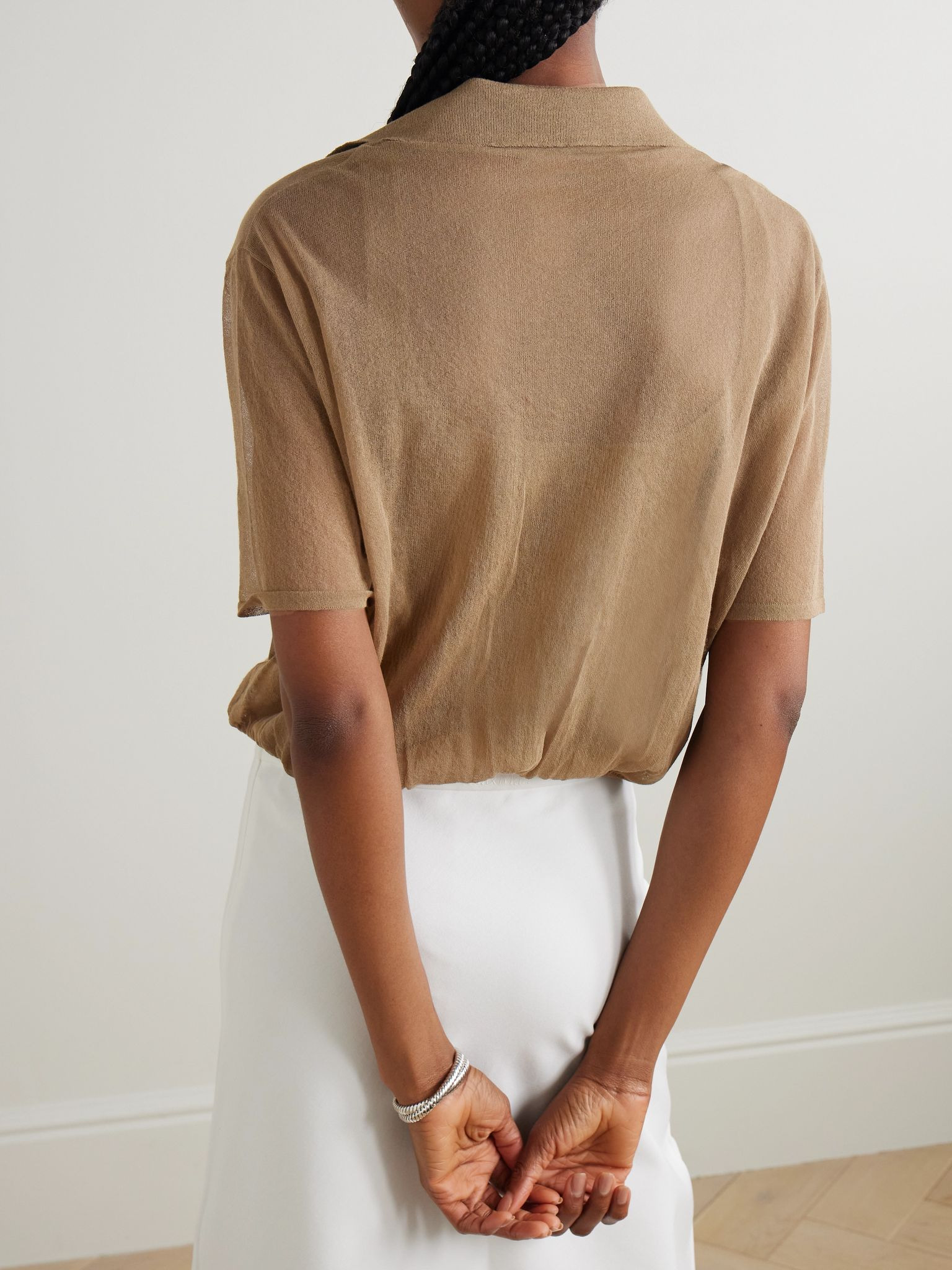 Vespa cropped cotton-blend polo shirt Brown - 3