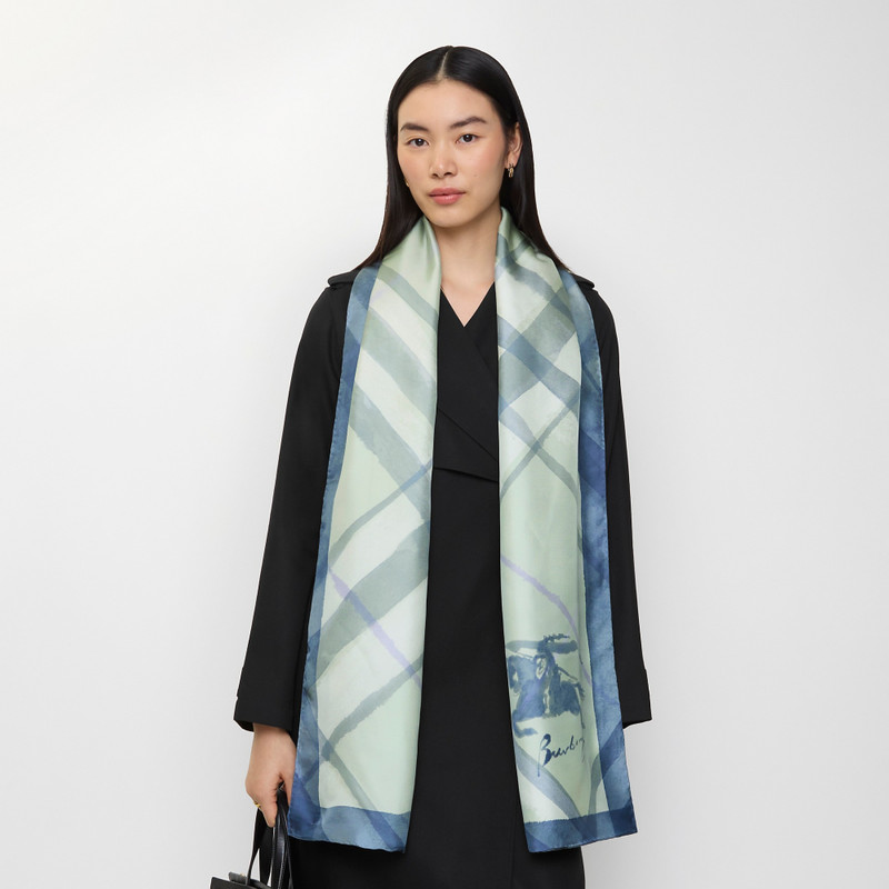 Burberry Wide Watercolour Check Silk Scarf outlook