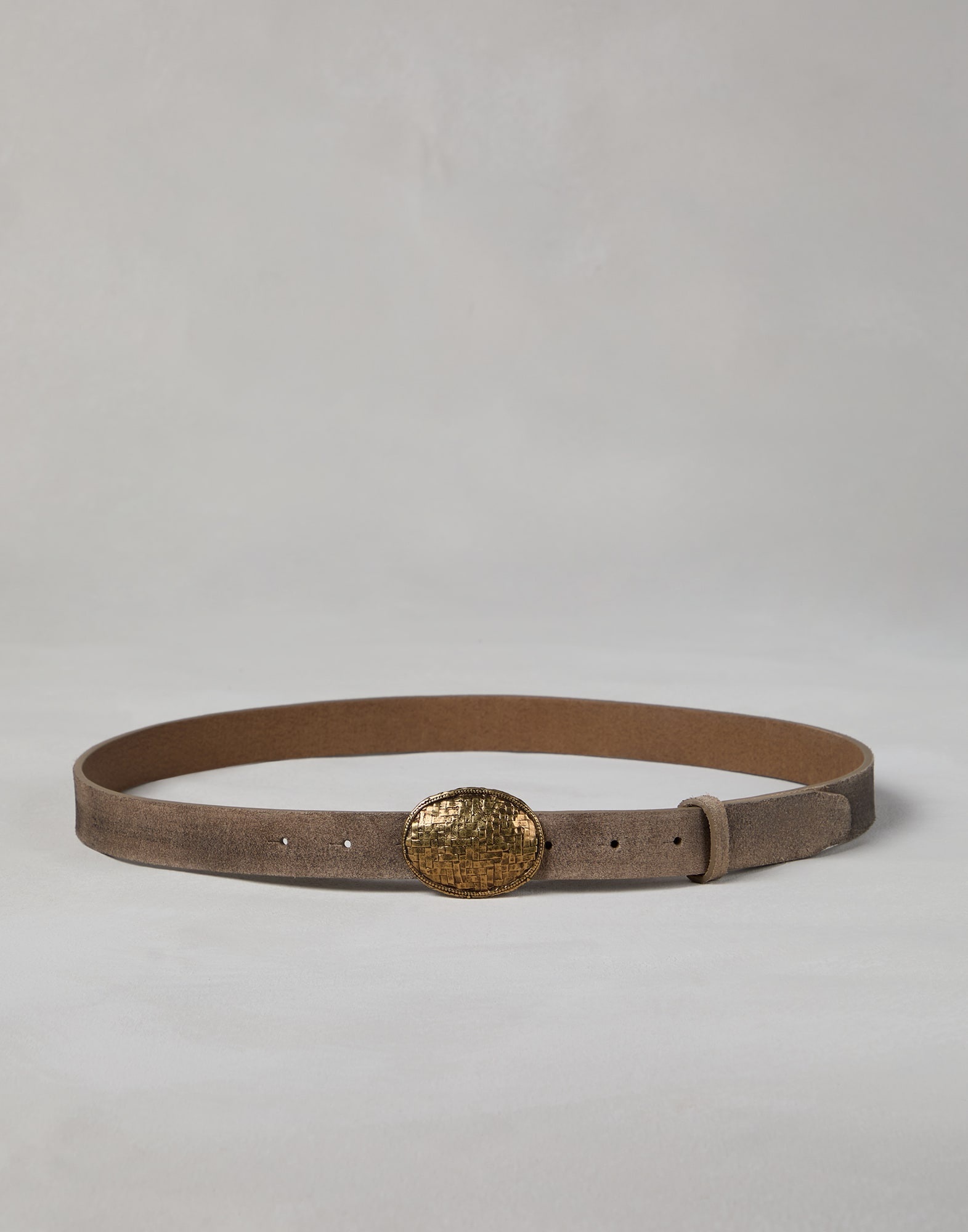 Reversed leather belt with decorative buckle - 1