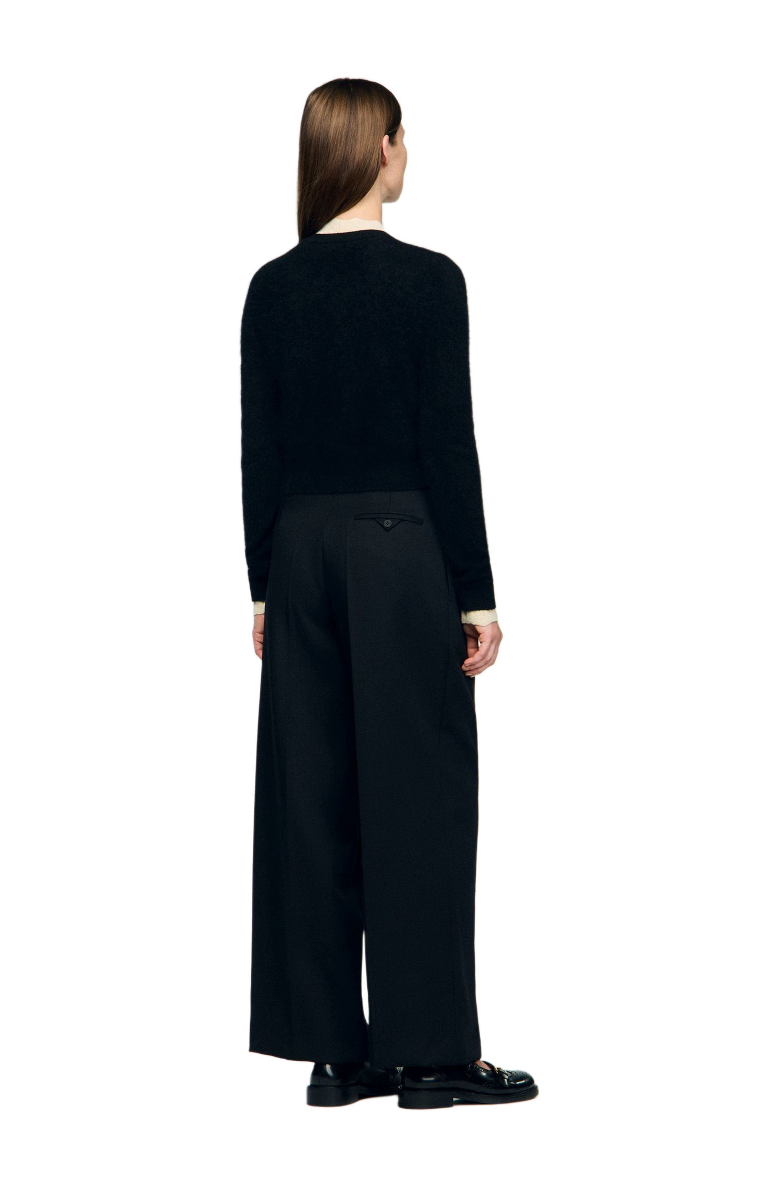 SANDRO Pointelle collar cardigan in Black at Nordstrom - 2